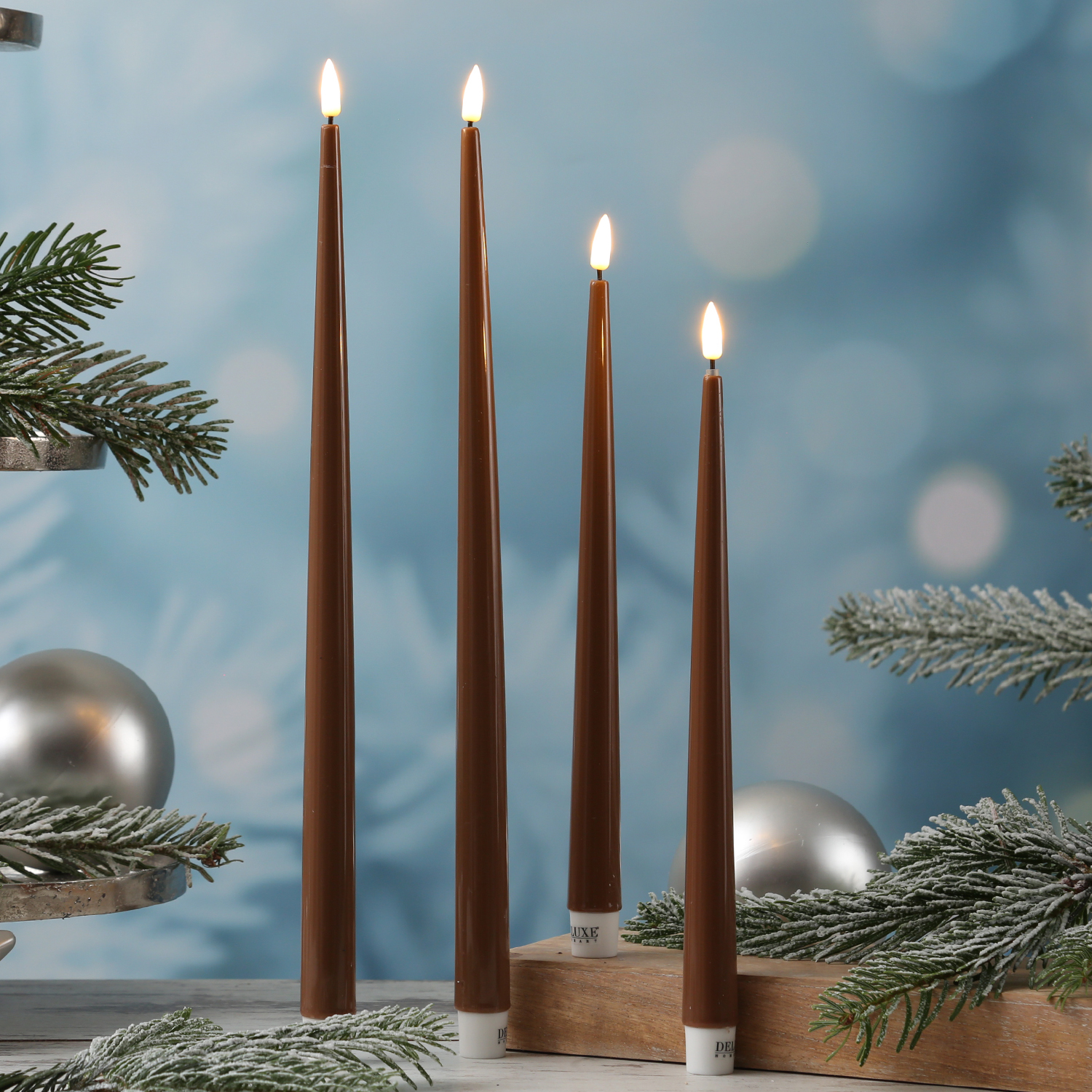 LED Stabkerzen ELLA - Echtwachs - realistische 3D Flamme - H: 38cm - karamell - 2 Stück