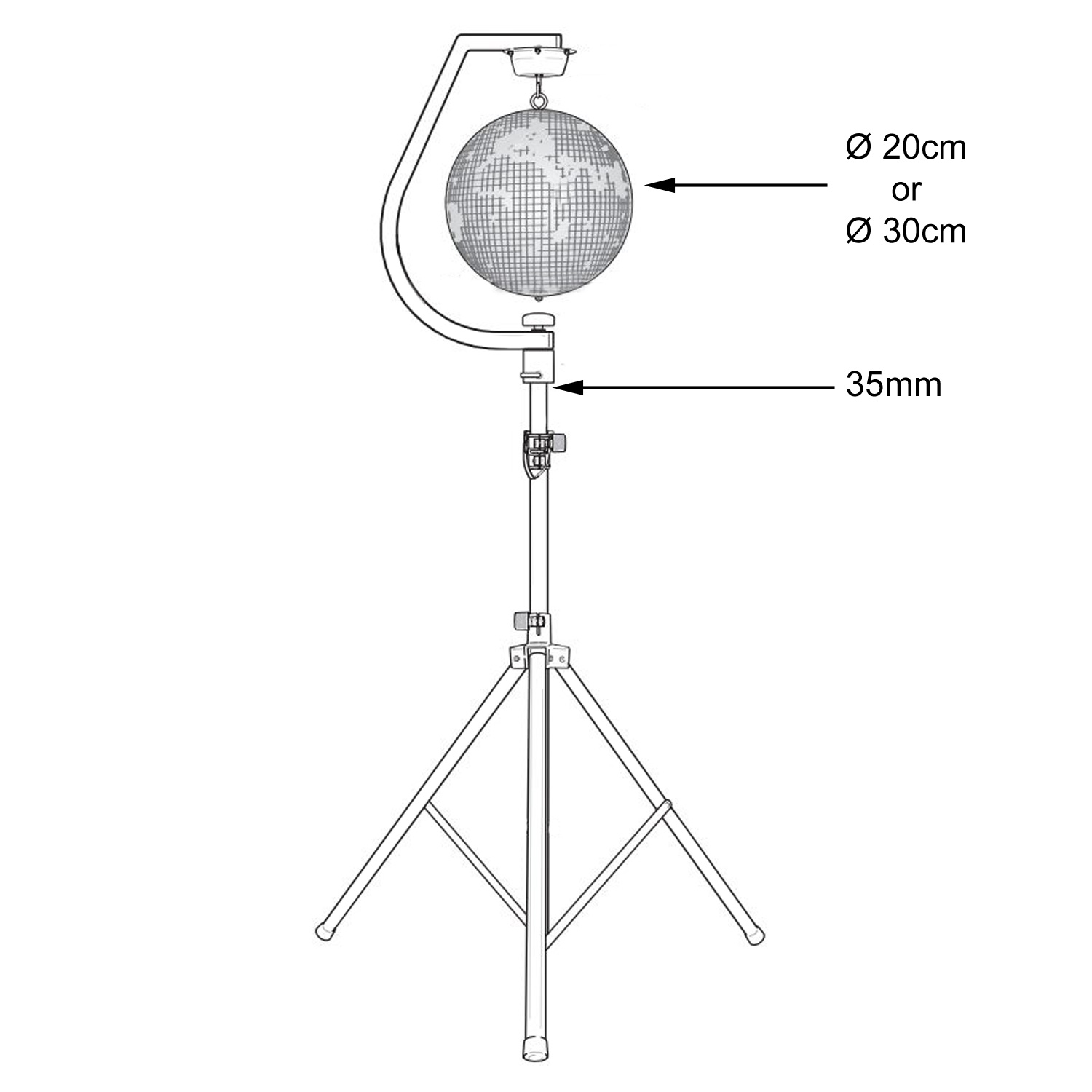 Spiegelkugel Stativhalterung bis 30cm Kugeln - schwarz - inkl. Motor