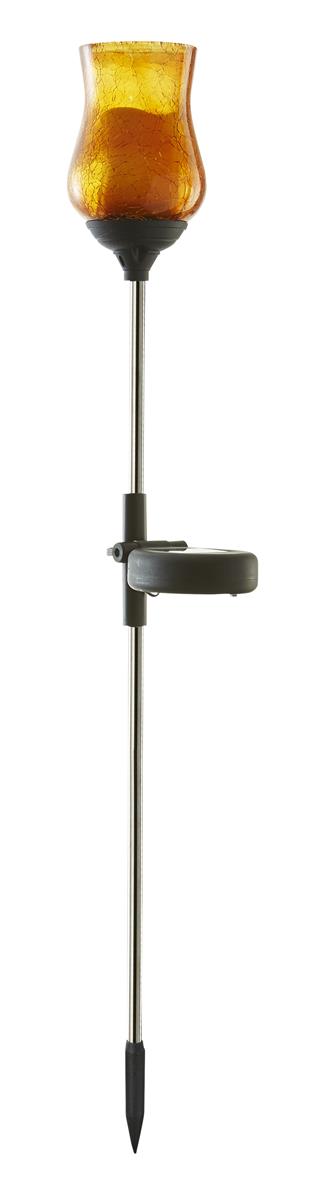 LED Solarstab "Lyon" - amber Glas - gelbe LED - H: 52cm - D: 7cm - Dämmerungssensor