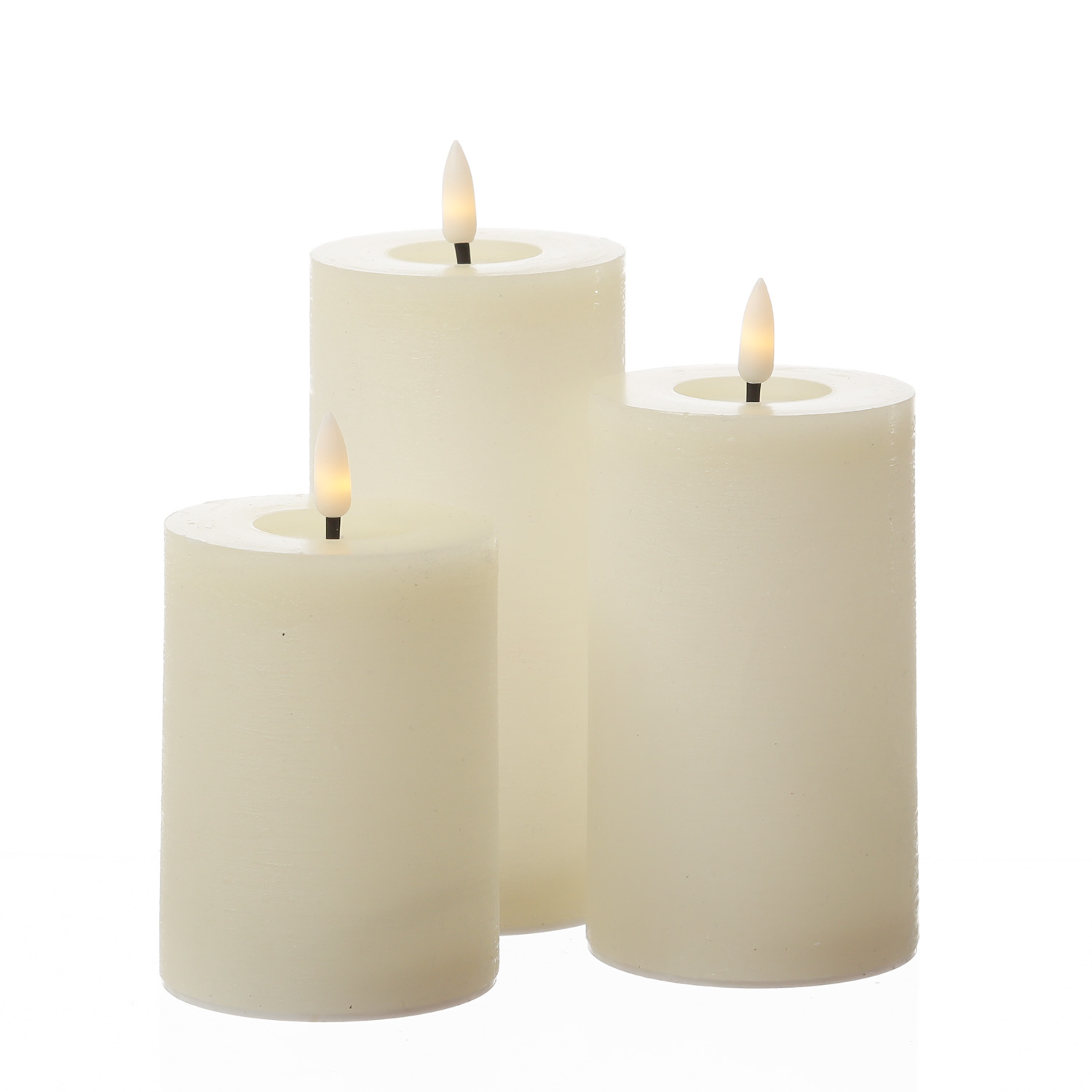 LED Kerzenset LISA - Rustik-Optik - Echtwachs - 3 Größen - mit Ladestation - creme - 3er Set