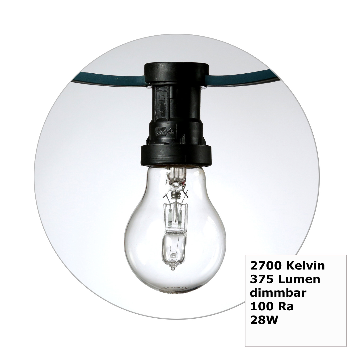 Illu-/Partylichterkette schwarz 10m - Außenlichterkette - Made in Germany- 30 dimmbare Halogenlampen