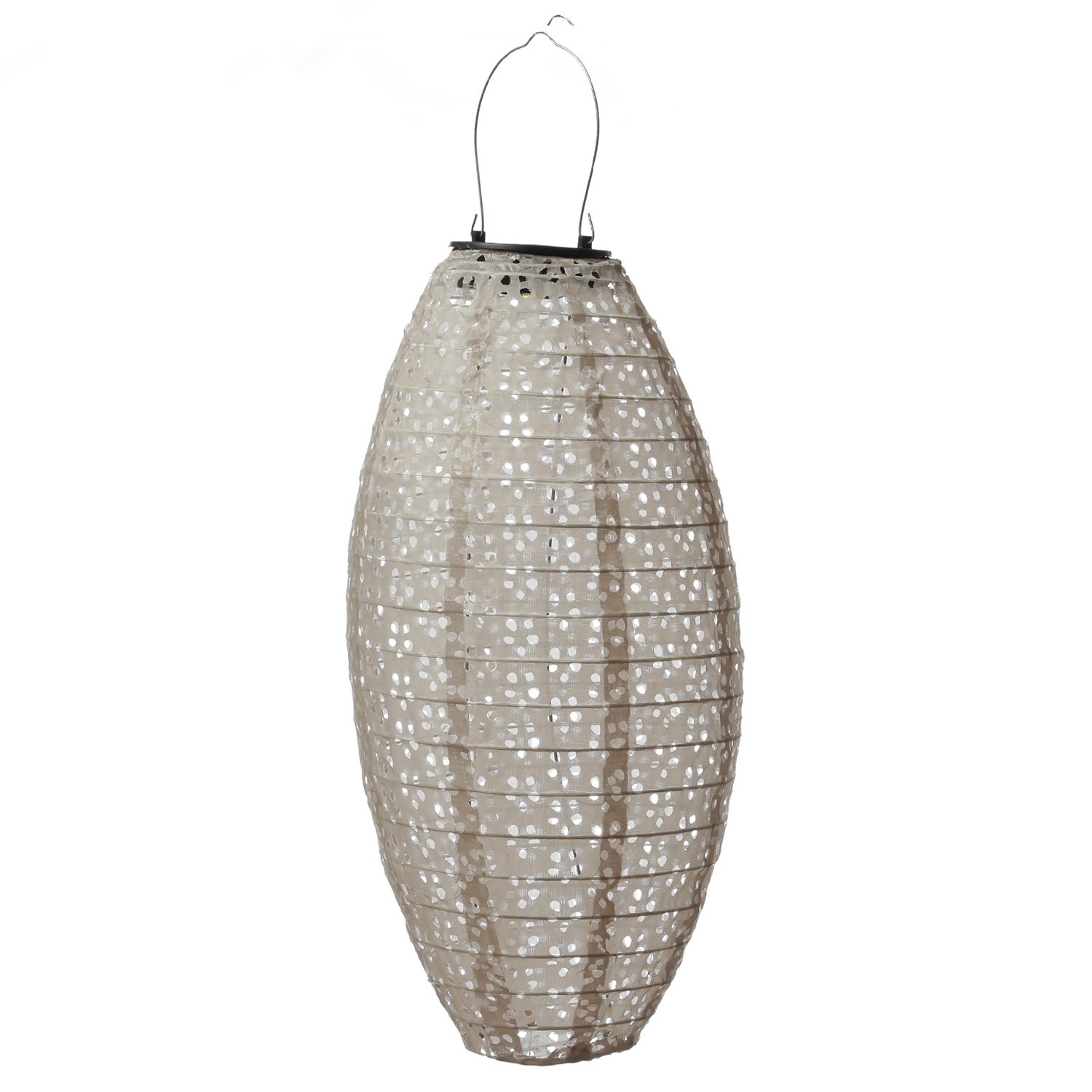 LED Solar Lampion oval - mit Blumenmuster - warmweiße LED - H: 40cm - D: 20cm - Lichtsensor - beige