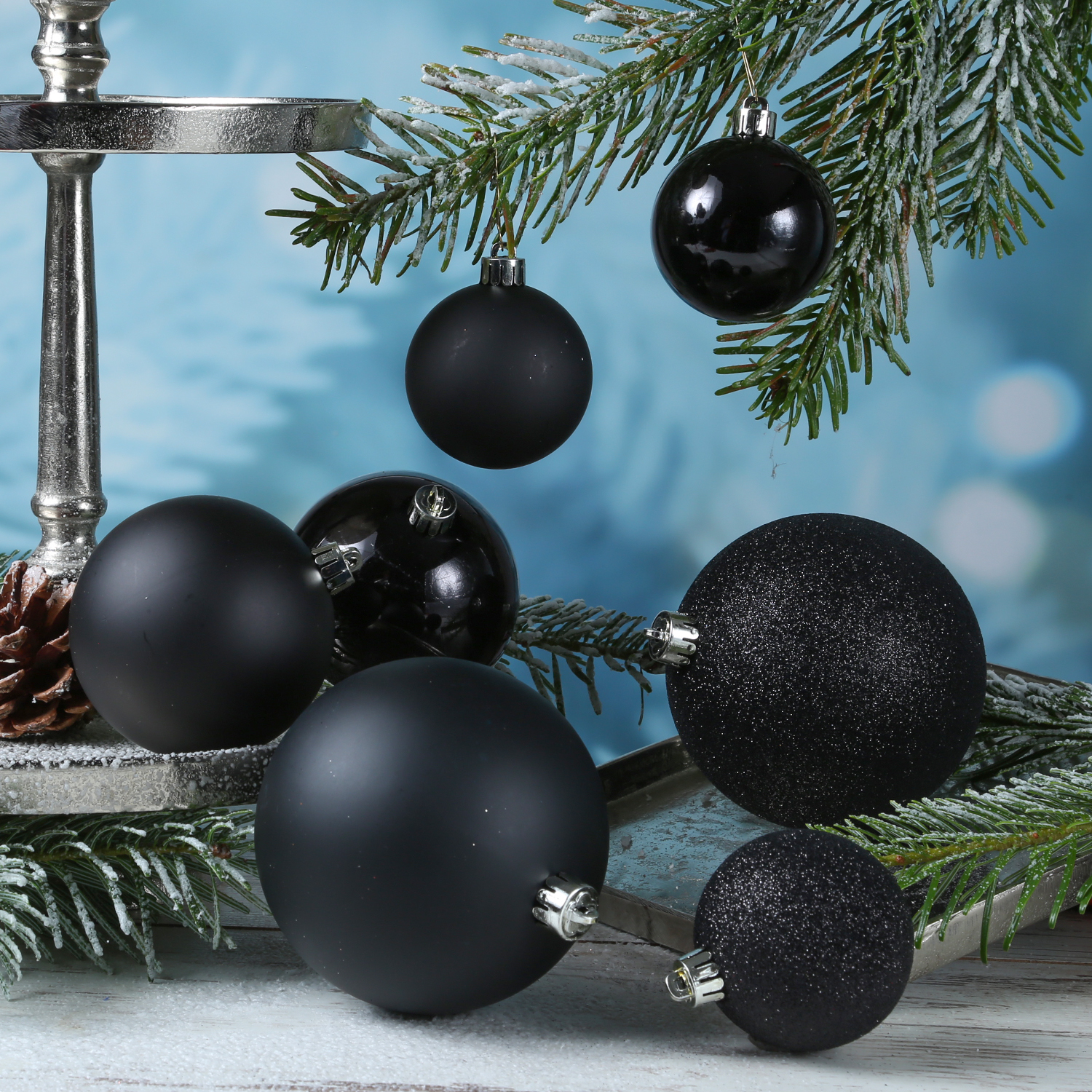 Christbaumkugel - Weihnachtsbaumkugel - bruchfest - glänzend, matt u. glitzernd - schwarz - 26 Stk.