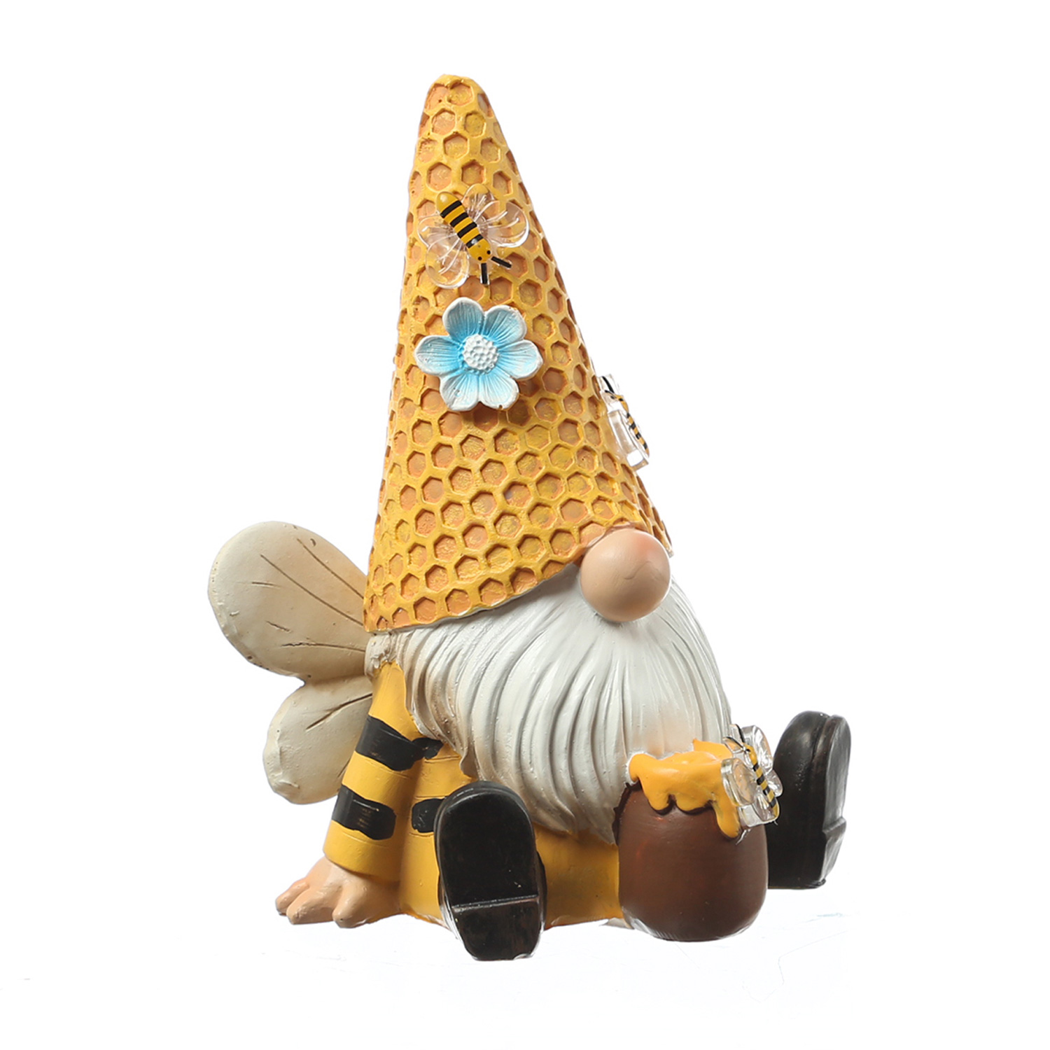LED Solar Gartenzwerg Biene mit Honigtopf - Gartenfigur - warmweiße LED - Lichtsensor - H: 17,5cm