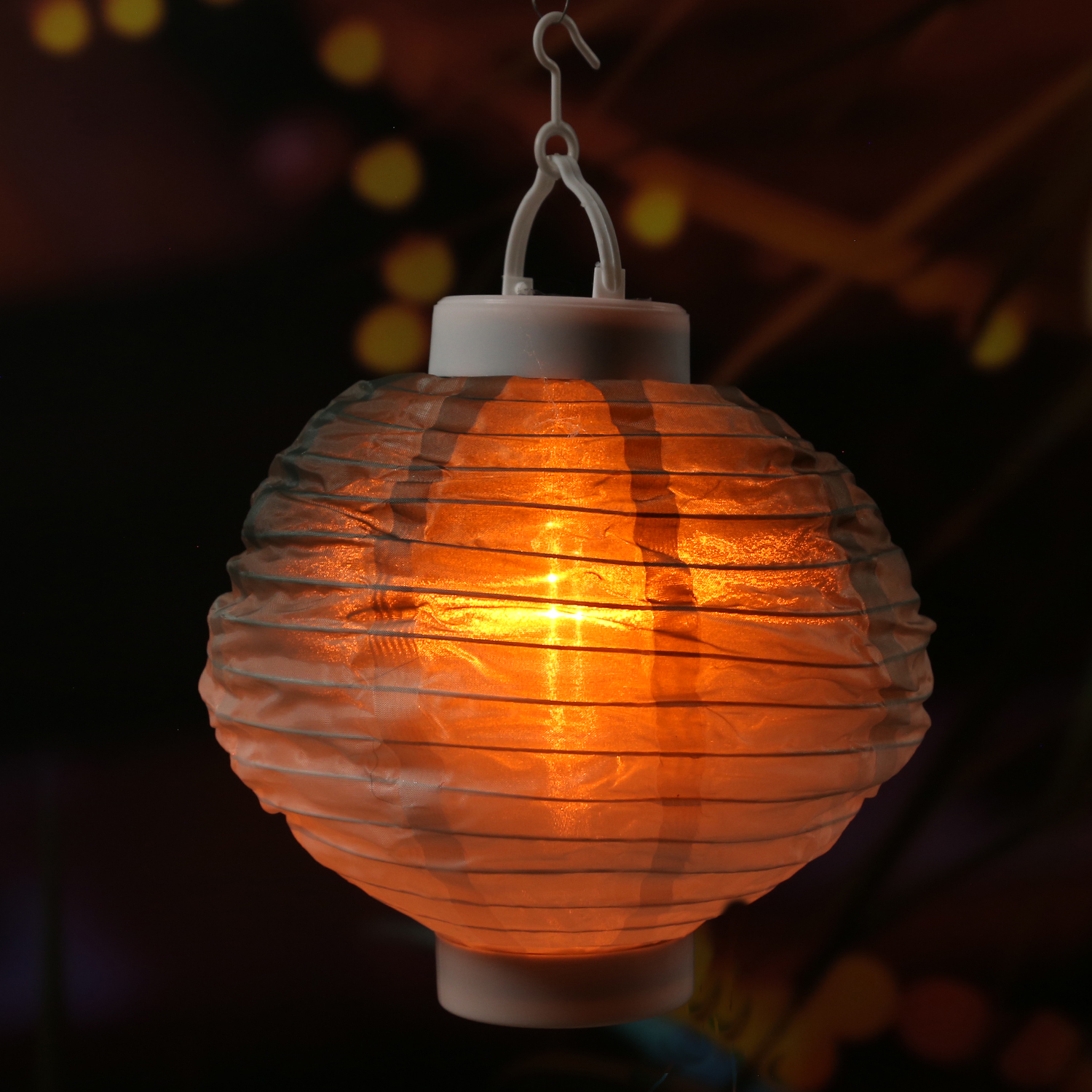 LED Solar Lampion FESTIVAL - kaltweiße LED - D: 20cm - Dämmerungssensor - mit Montagehaken