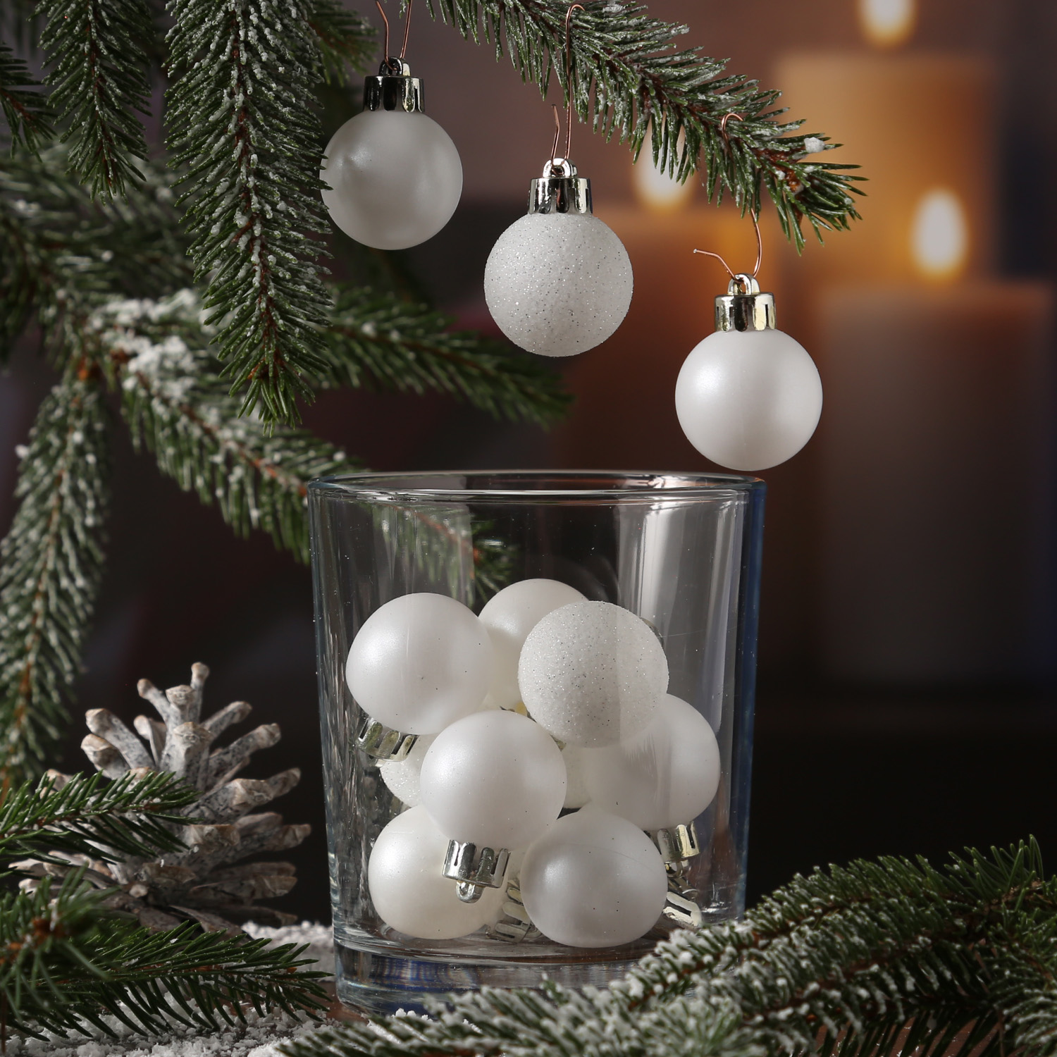 Christbaumkugel - Weihnachtskugel  - bruchfest - D: 3cm - glänzend matt glitzernd - weiß - 14er Set