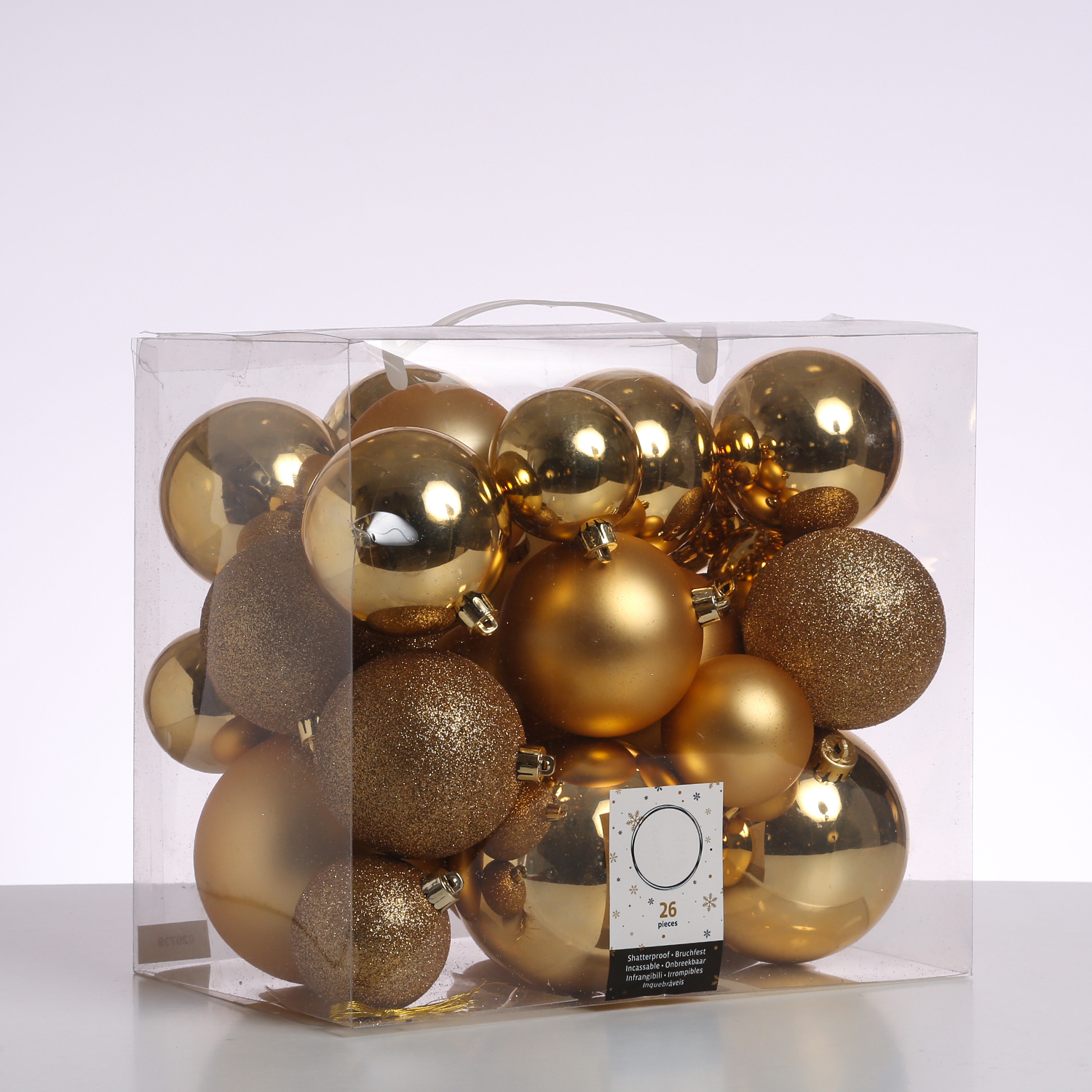 Christbaumkugel - Weihnachtsbaumkugel  - bruchfest - glänzend, matt und glitzernd - gold - 26er Set