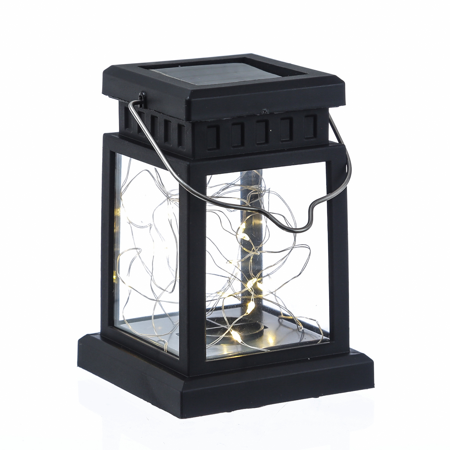 LED Solar Mini Laternen - 20 warmweiße LED - Dämmerungssensor - H: 12,5cm - schwarz - 2er Set