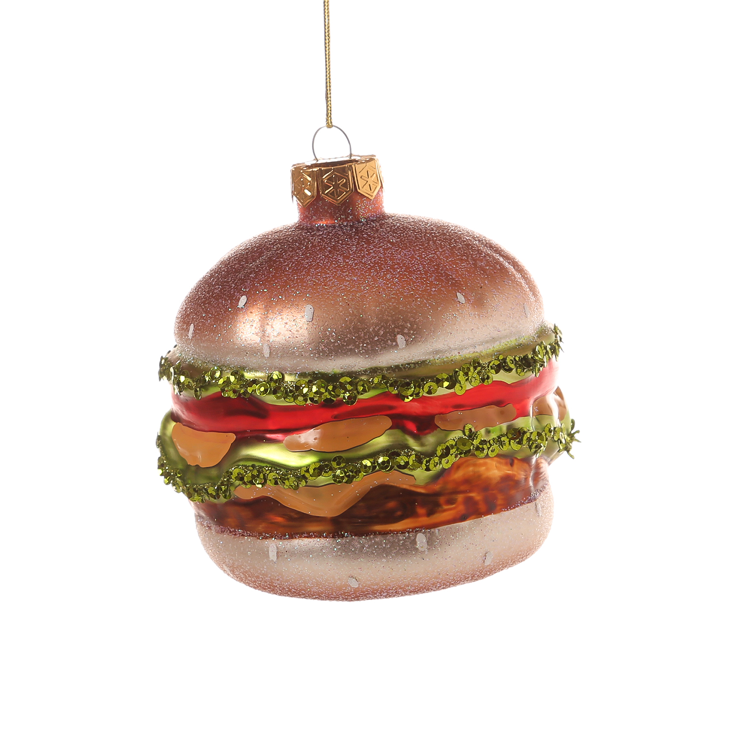 Weihnachtsbaumschmuck HAMBURGER - Glas - inkl. Aufhänger - glitzernd - H: 10,3cm - bunt