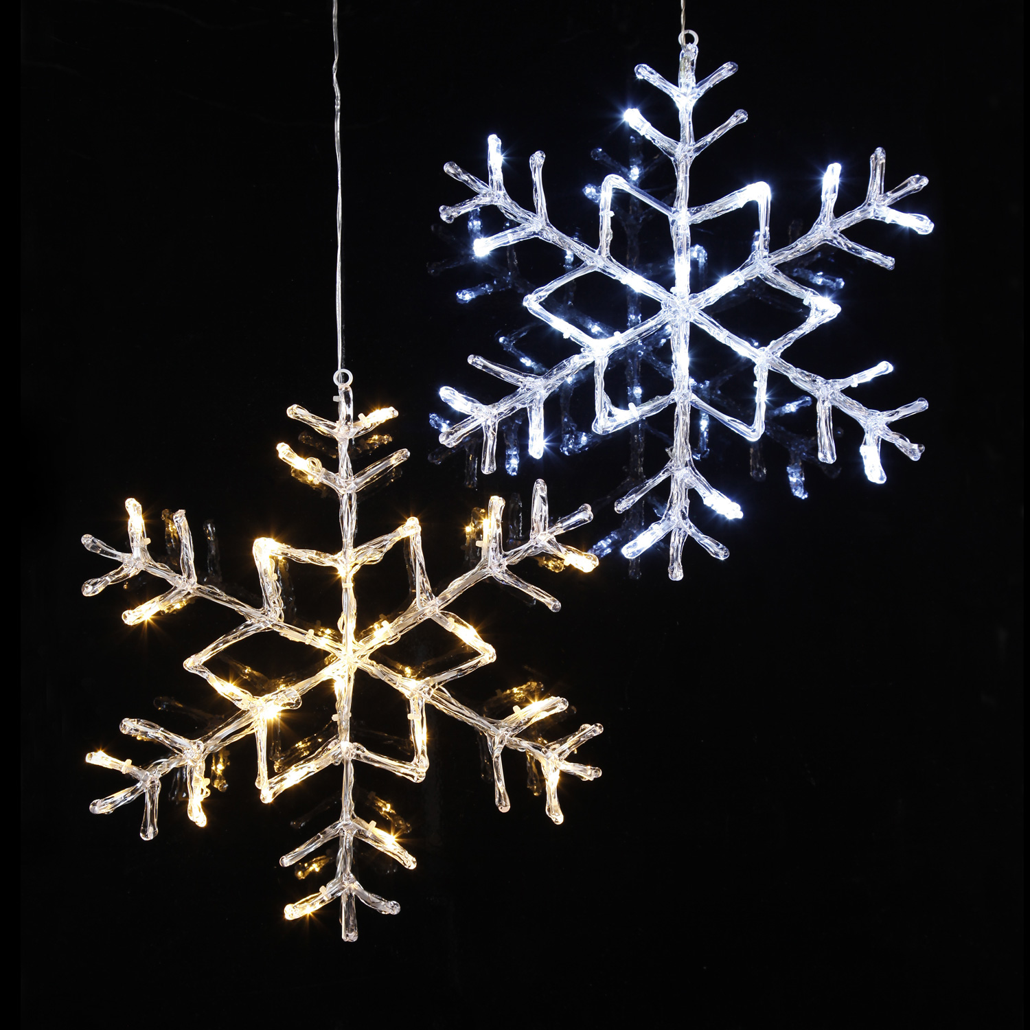 LED Schneeflocke - hängend - 24 warmweiße LED - D: 40cm - inkl. Trafo - für Außen - transparent