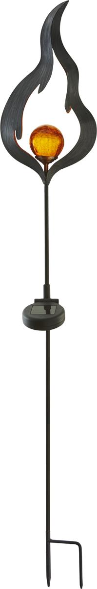 LED Solarstab "Feuer"- schwarz - amber LED - Glaskugel in Flamme - H: 85cm - Dämmerungssensoror