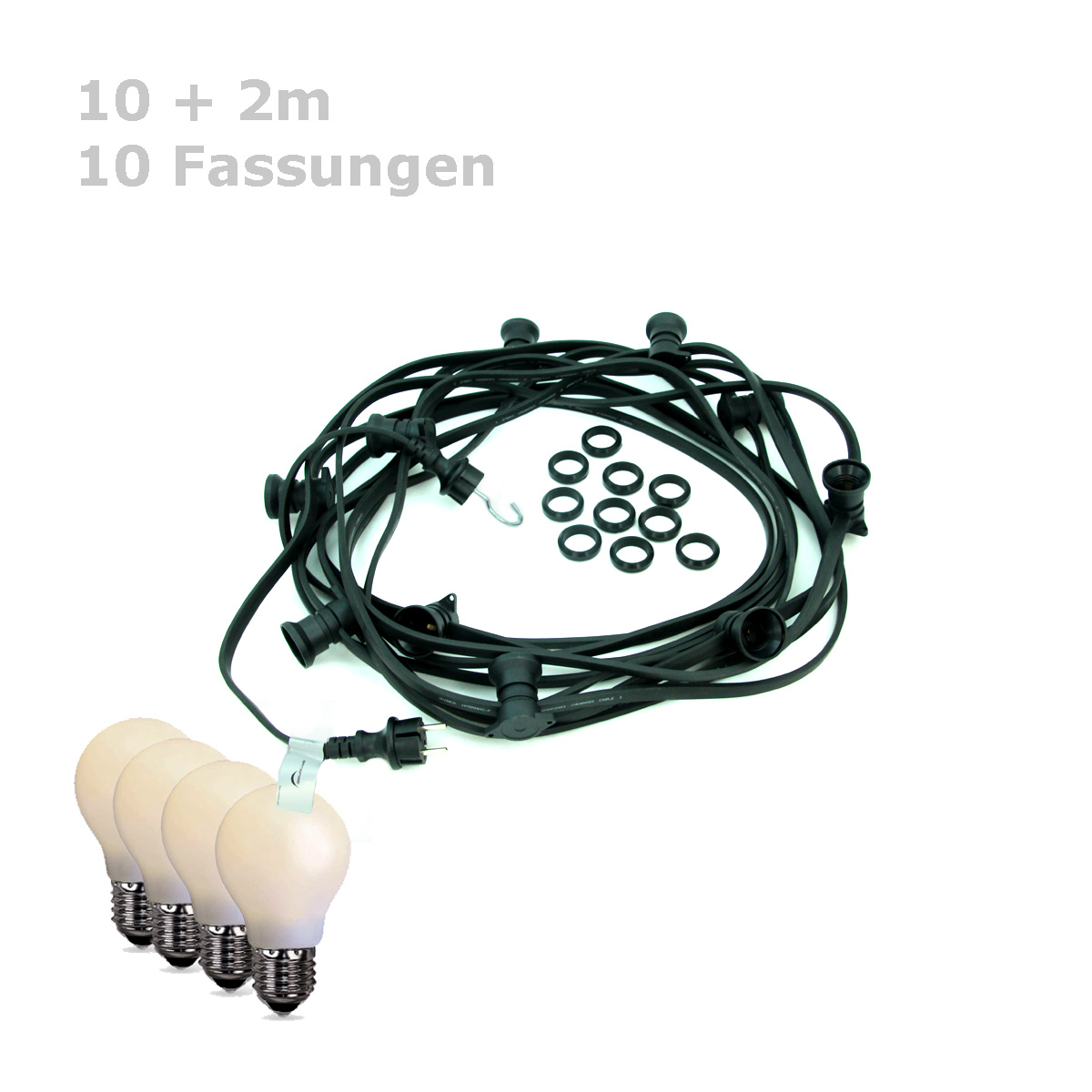 ILLU-Lichterkette BLACKY - 10m - 10xE27 | IP44 | bruchfeste, opale Tropfenlampen warmweiß | SATISFIRE ILLU-Lichterkette BLACKY - 10m - 10xE27 | IP44 | bruchfeste, opale Tropfenlampen warmweiß | SATISFIRE