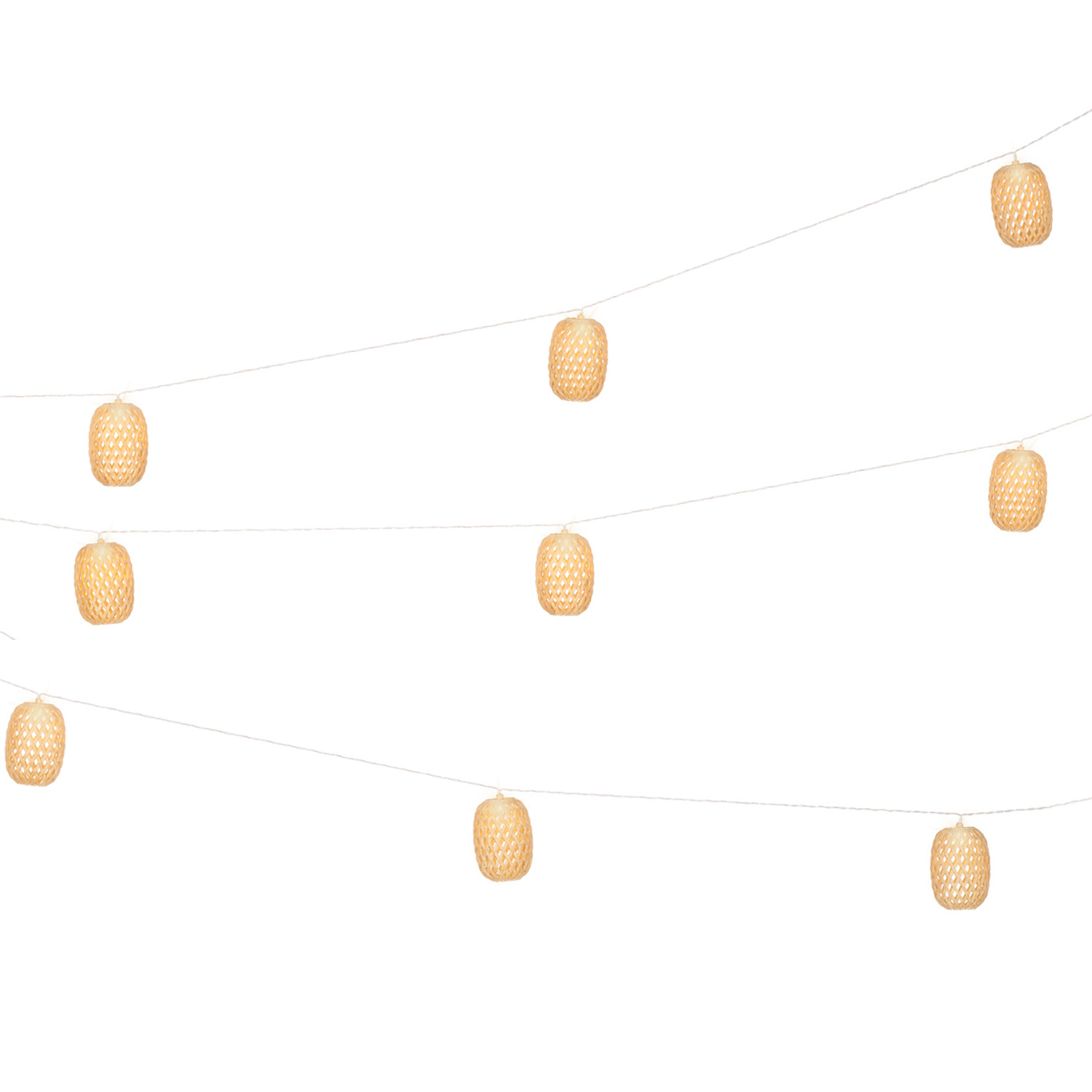 LED Solar Lichterkette Boho - 10 Kugeln in Rattanoptik - L: 4,5m - Lichtsensor - creme