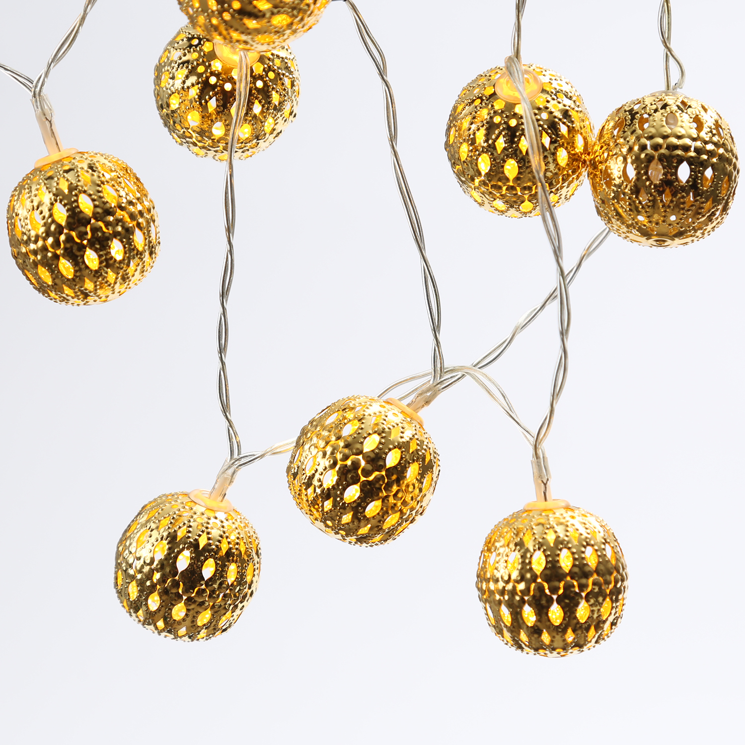 LED Dekolichterkette Metallkugeln - 10 warmweiße LED - D: 2,5cm - L: 0,9m - Batterie - gold