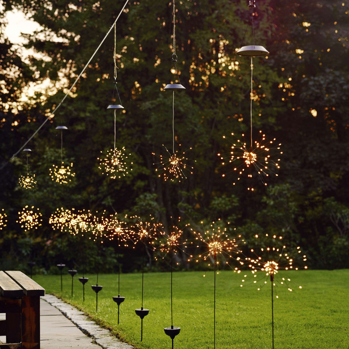 LED Solarstab "Firework" Gartendeko - 90 warmweiße LED - H: 100cm - Dämmerungssensor