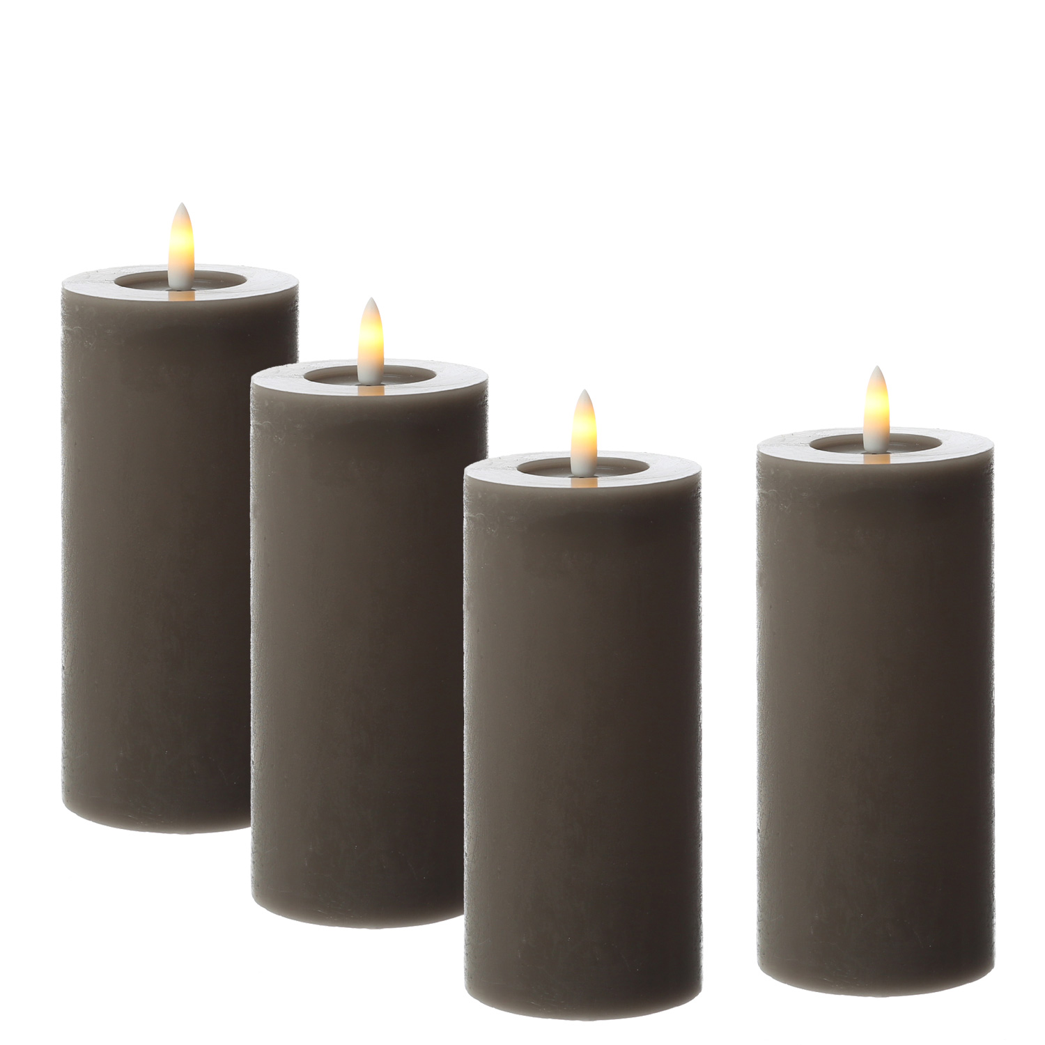 LED Kerzenset LINA - Rustik-Optik - Echtwachs - H: 15cm - D: 7cm - Timer - grau - 4er Set