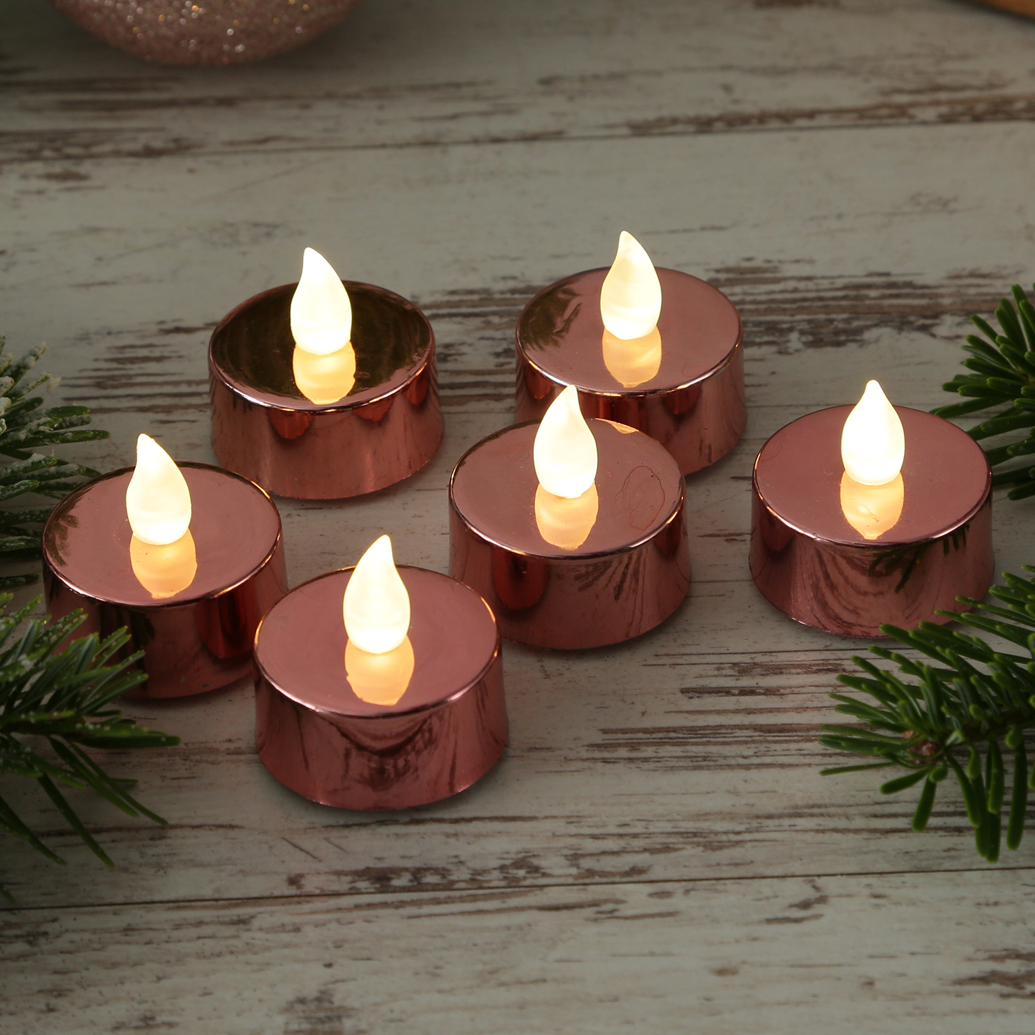 LED Teelichter - warmweiße flackernde Flamme - mit Batterien - D: 3,8cm - rosa - 6er Set