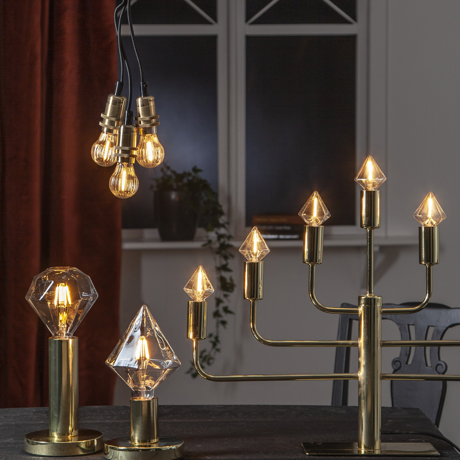 Kerzenleuchter Pix - Tischleuchte - 7-armig - E14 Fassung - H: 40cm, L: 57cm - gold