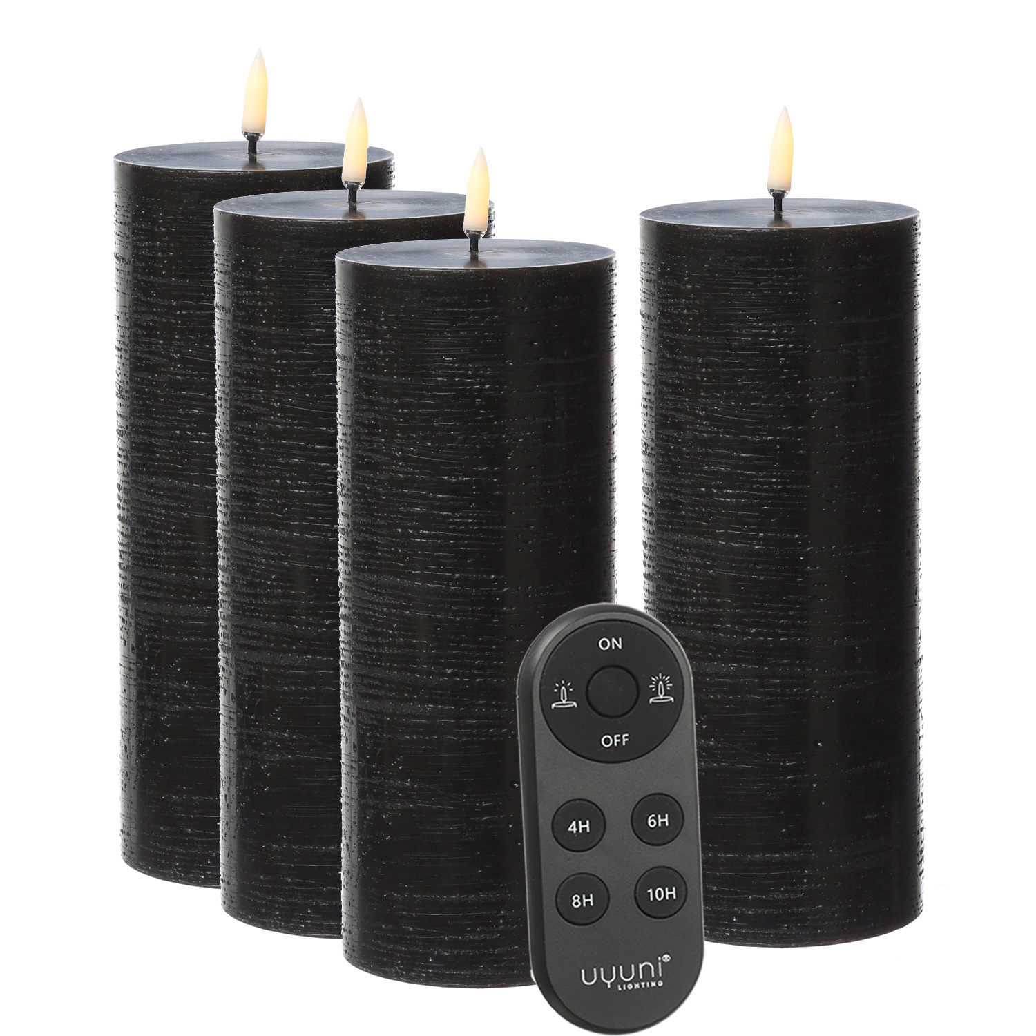 LED Kerzenset PIA - Rustik-Optik - H- 20cm - inkl. Batterien und Fernbedienung - schwarz - 4er Set