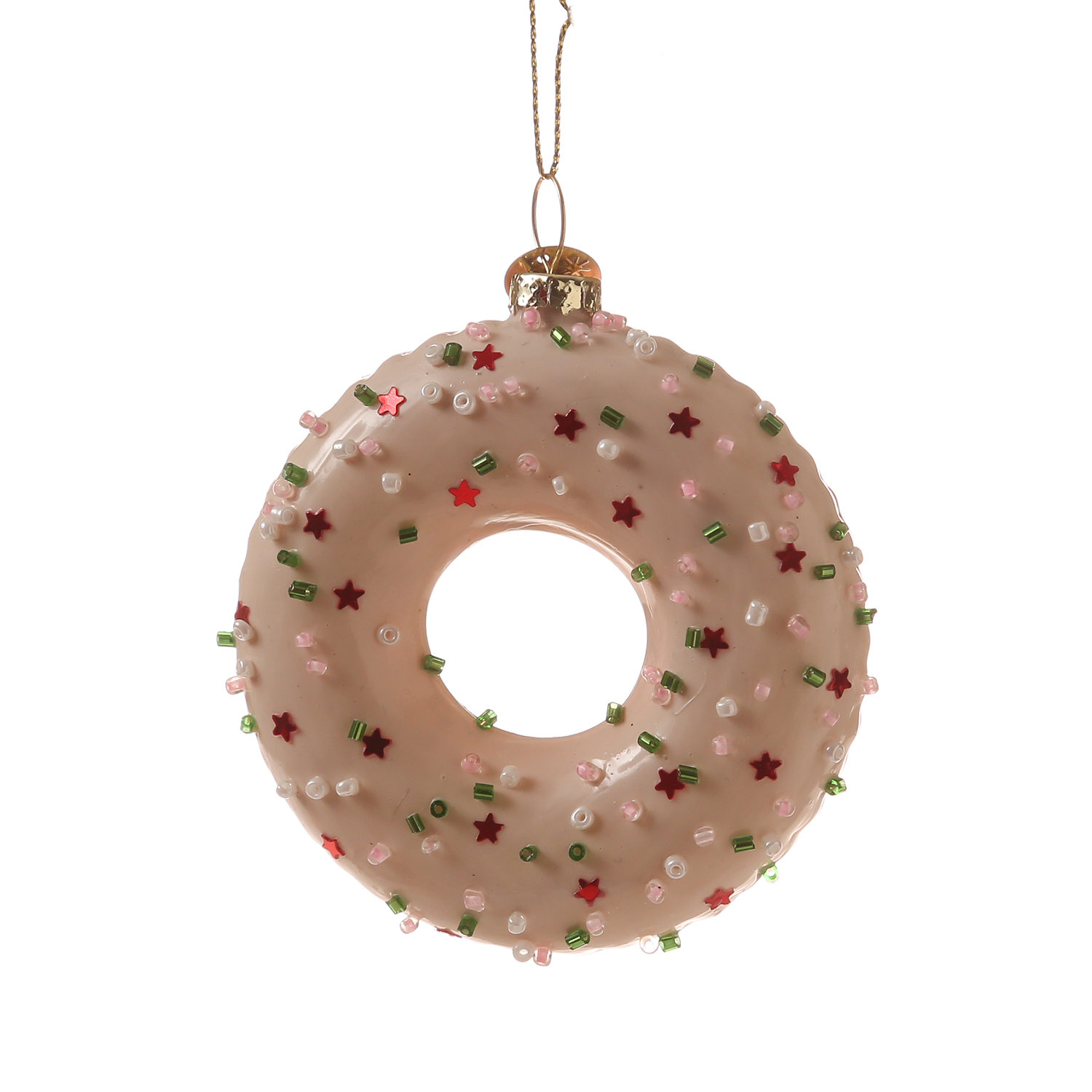 Weihnachtsbaumschmuck DONUTS - Glas - inkl. Aufhänger - mit Verzierung - H: 8,5cm - 4er Set