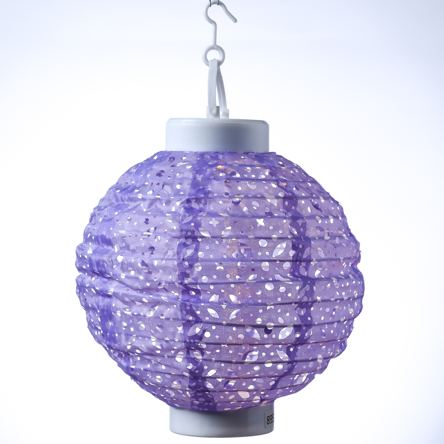 LED Solar Lampion - mit Muster - warmweiße LED - H: 23cm - D: 20cm - Lichtsensor - lila