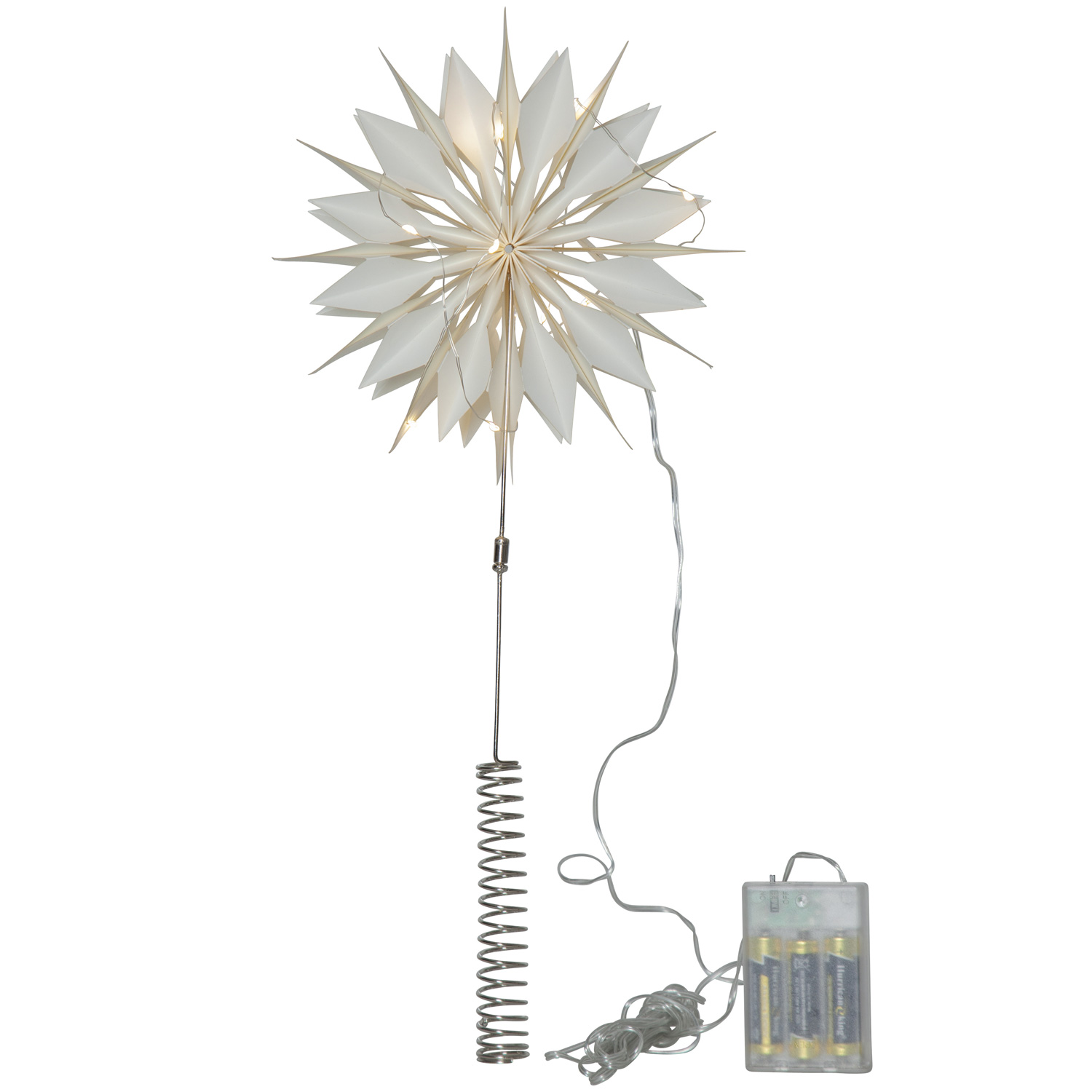 LED Baumspitze Papierstern MELLI -  10 warmweiße LED - H: 43cm - D: 20cm - Timer - Batterie - weiß