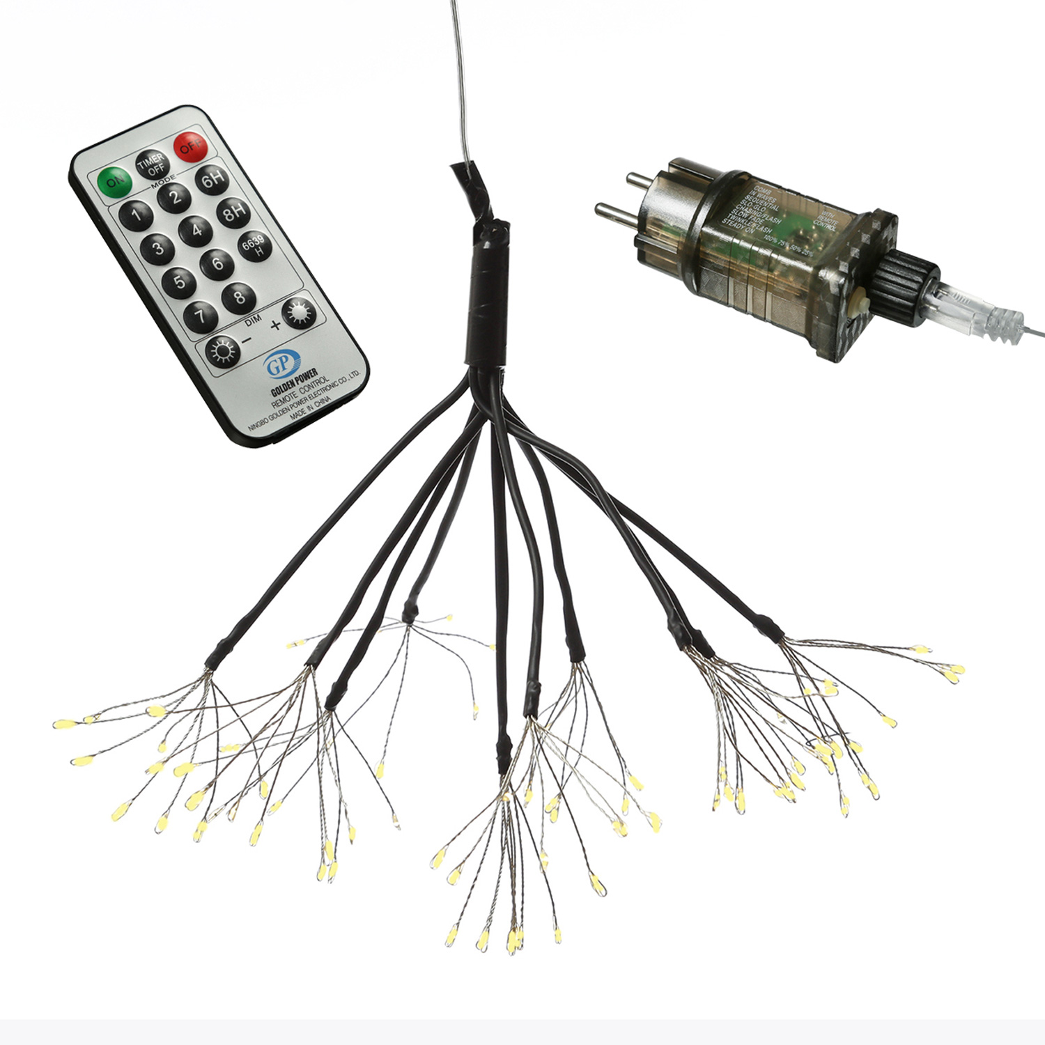 LED Feuewerk Leuchte - schwarzer Polarstern - Pusteblume - hängend - 100LED - 8 Funkt. - Fernb.