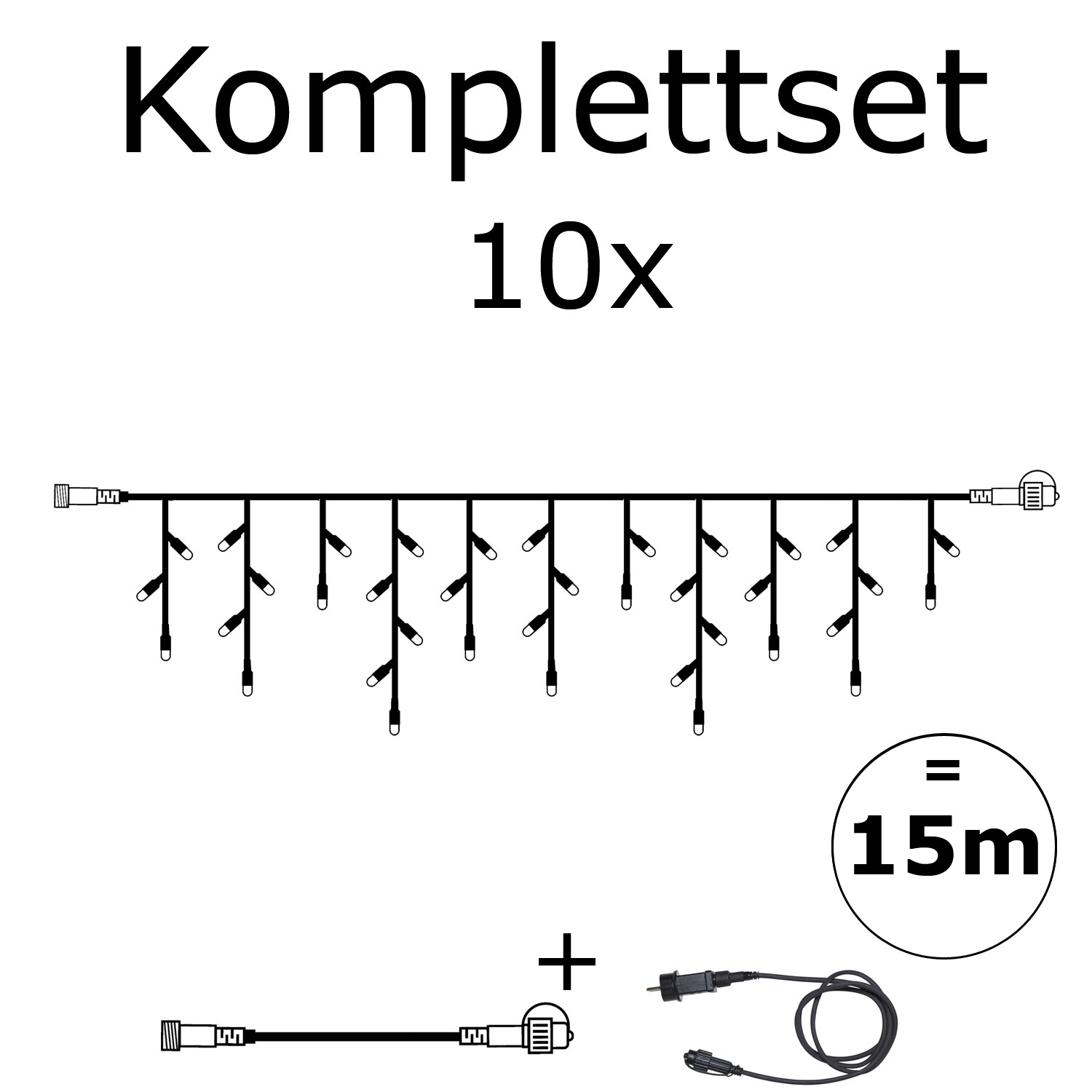 SYSTEM 24 KOMPLETT SET 15m - LED Lichtervorhang Eisregen 15x0,7m - Icicle für Dachrinne, Terrasse