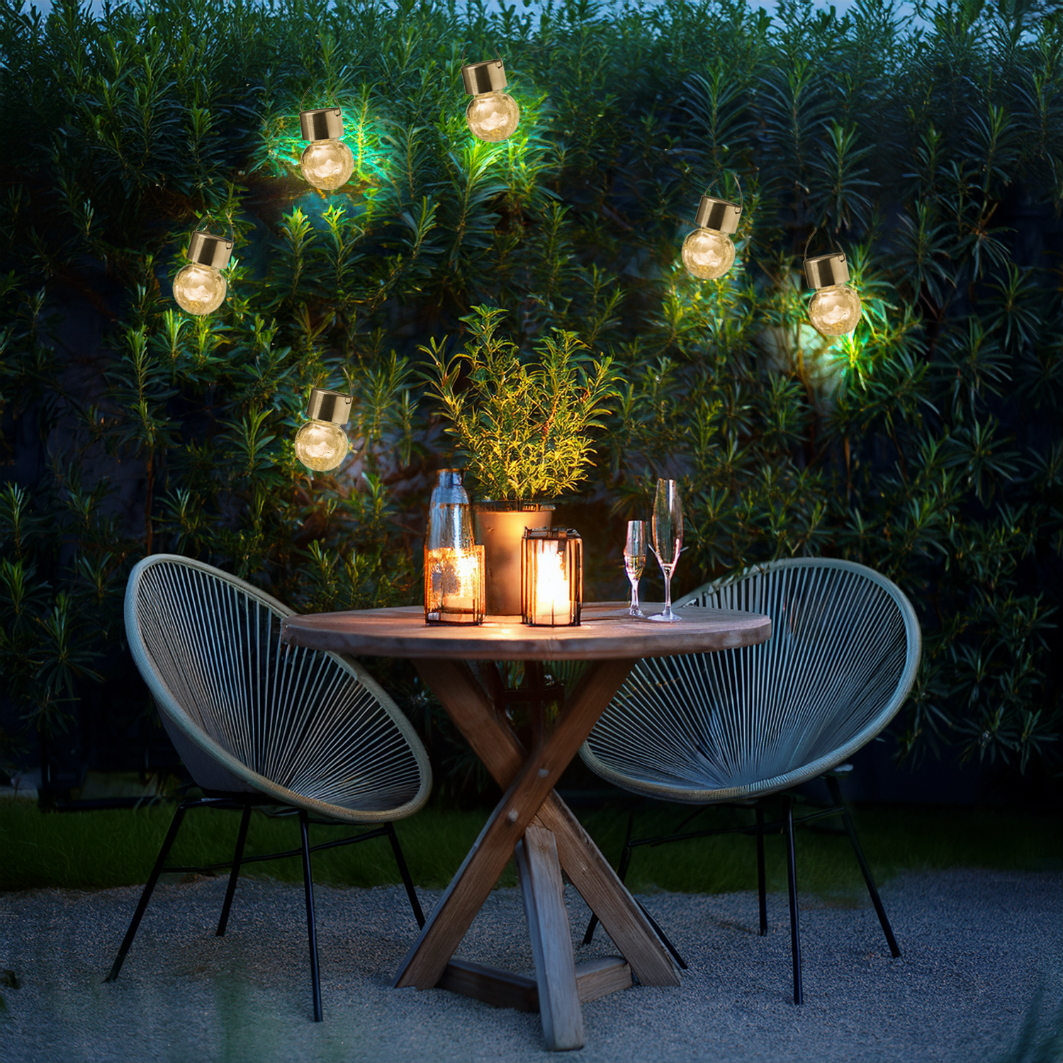 LED Solar Hängelampe Crackle - 1 warmweisse LED - H- 10cm D- 6cm - Edelstahl