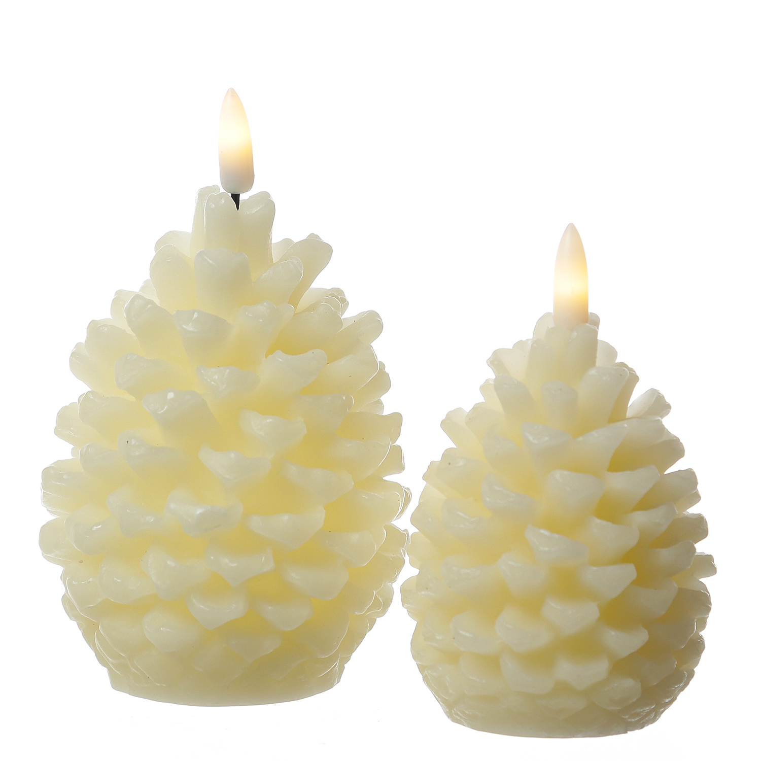 LED Kerze Tannenzapfen - Echtwachs - Timer - H: 13cm - D: 8,5cm - Batteriebetrieb - creme