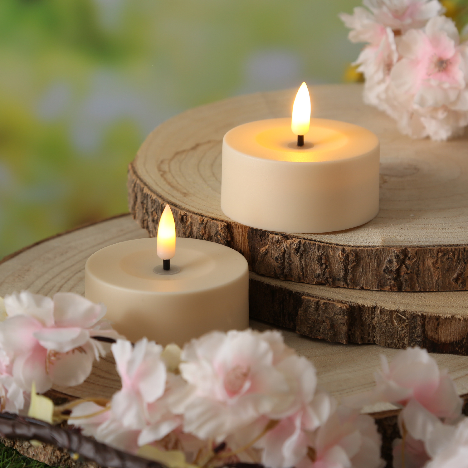 LED Solar Maxi Teelichter - XL Outdoor Teelichter - D: 7cm - Lichtsensor - creme - 2er Set