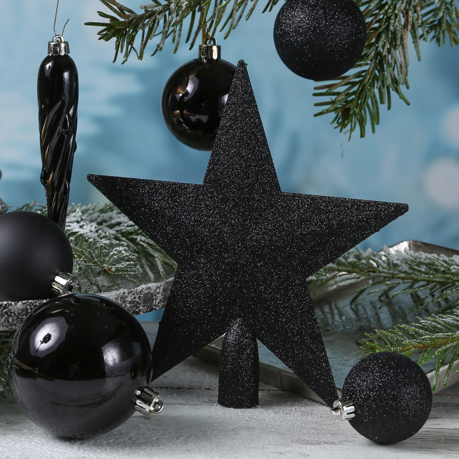 Christbaumkugel - Weihnachtsbaumkugel - bruchfest - glänzend matt glitzernd - schwarz - 33er Set