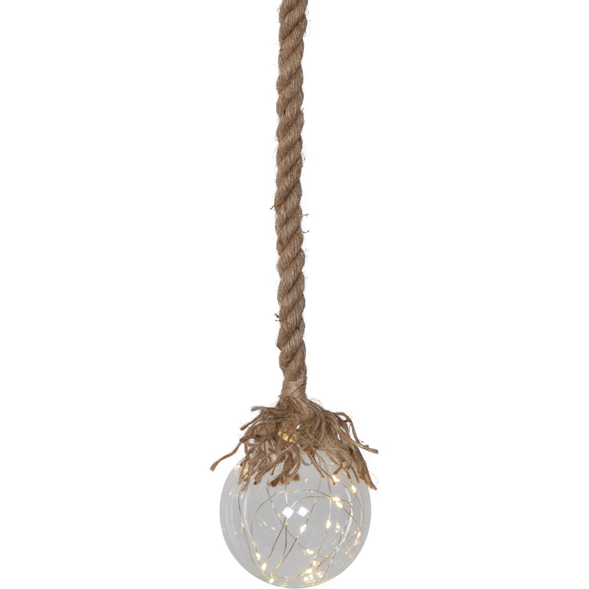 LED Glaskugel "Jutta" - mit Juteseil - 15 warmweiße LED am Draht - L: 140cm - D: 10cm - klar LED Glaskugel "Jutta" - mit Juteseil - 15 warmweiße LED am Draht - L: 140cm - D: 10cm - klar