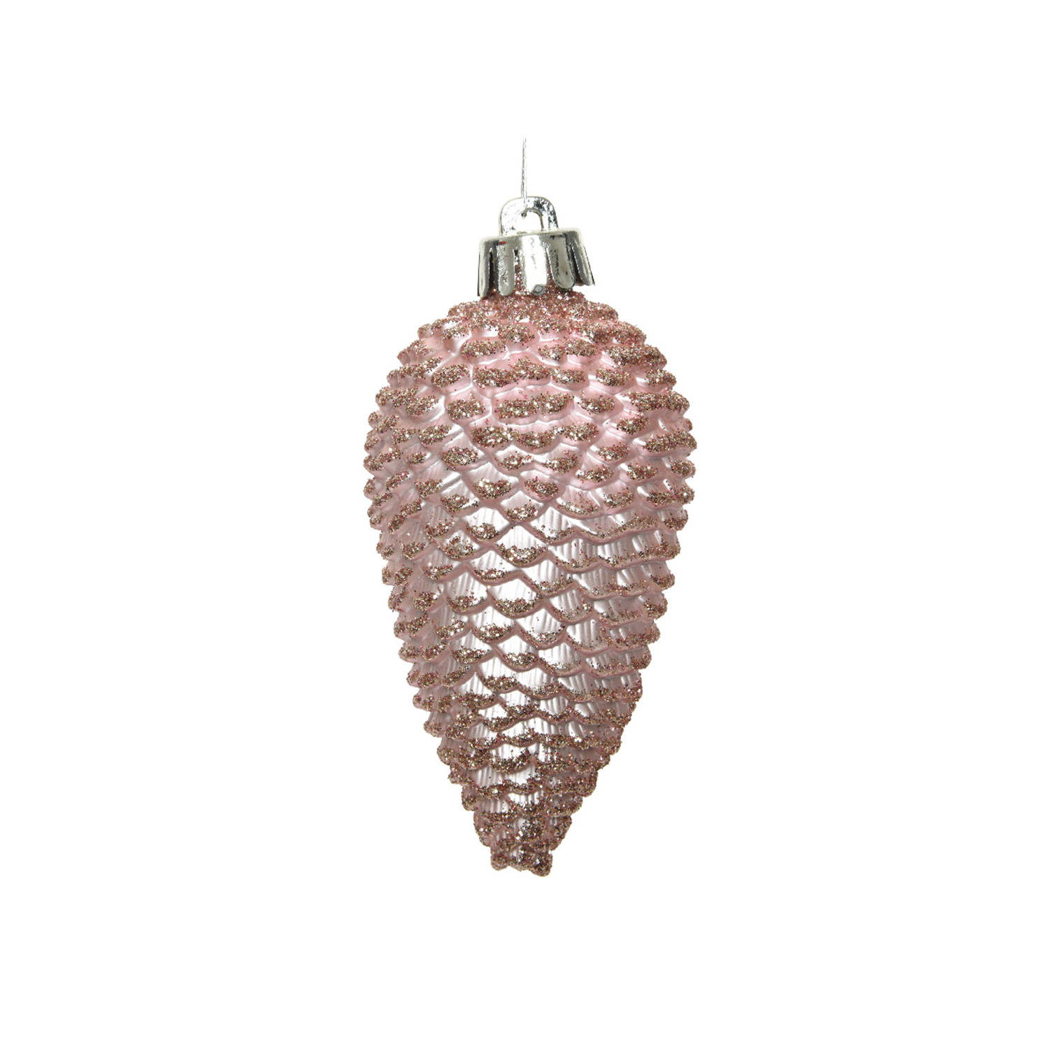 Christbaumschmuck ZAPFEN - Weihnachtsbaumschmuck - bruchfest - glitzernd - H: 8cm - rosa - 6er Set