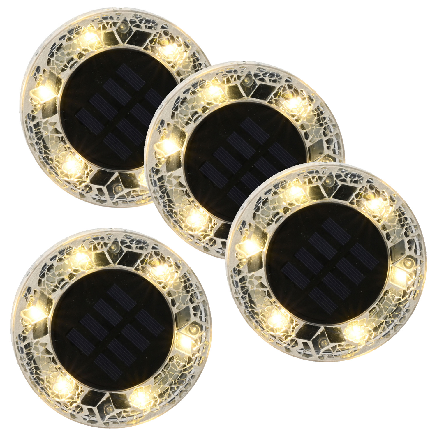 LED Solar Wegleuchte - Bodenleuchte mit Erdspieß - Mosaikoptik - D: 11,5cm - Lichtsensor - 4 Stück