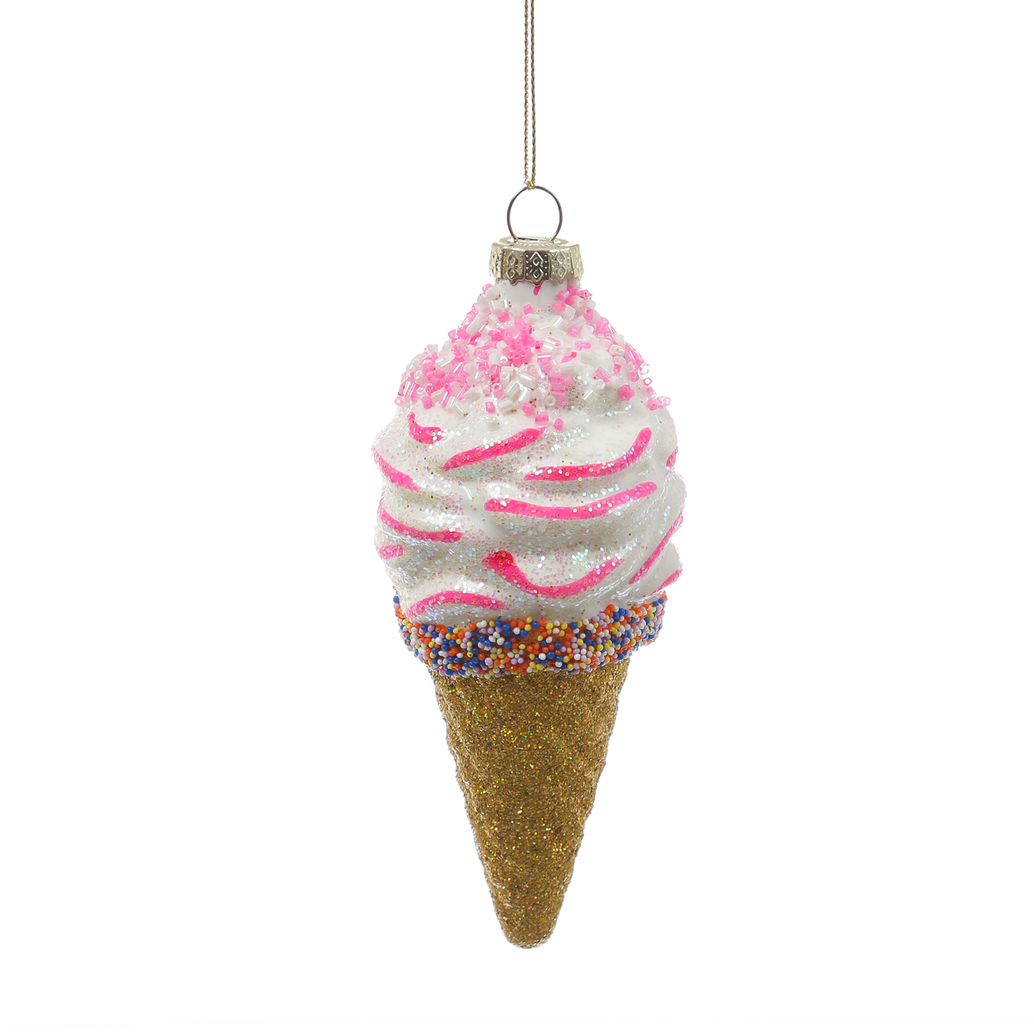Weihnachtsbaumschmuck Eis/Cupcake - mit Perlen verziert - Glas - Christbaumschmuck - H: 13cm/10cm