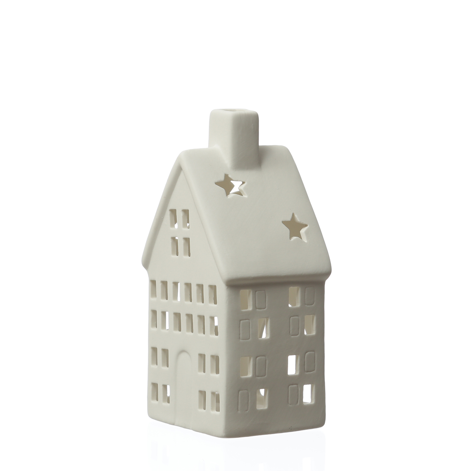 Teelichthalter Haus - Teelichthaus - Porzellan - H: 16,5cm - weiß