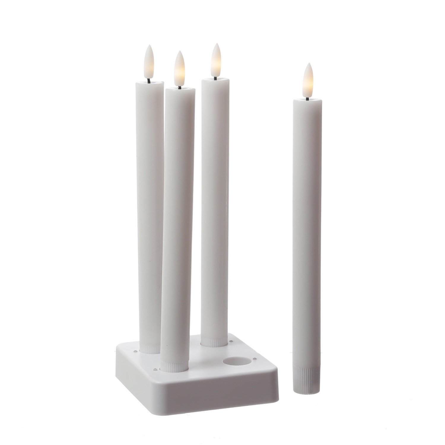 B-Ware LED Stabkerzen LISA - Echtwachs - mit Ladestation - inkl. Fernbedienung - H: 25cm - weiß - 4er Set