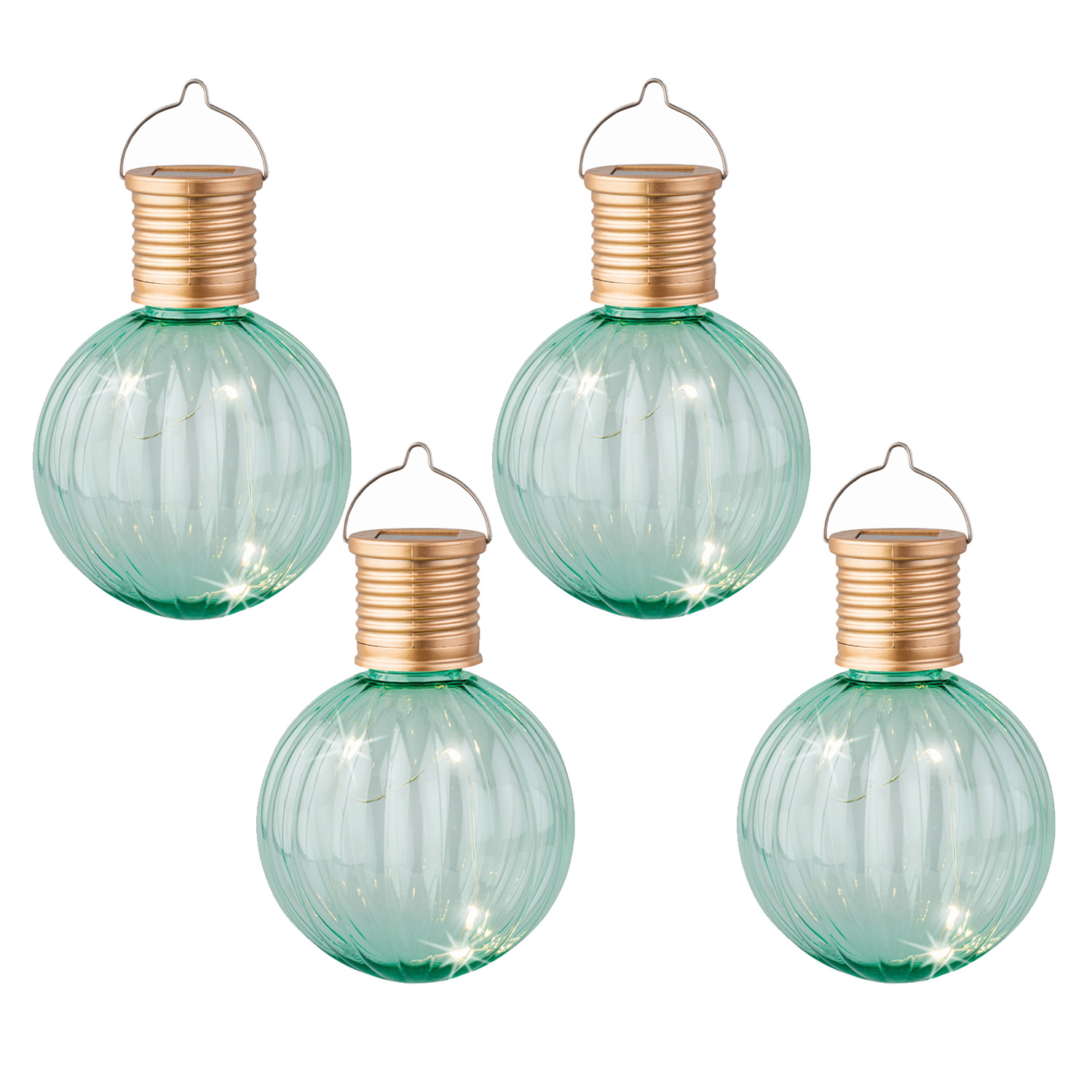 LED Solar Glühbirnen GLOW - Kugelleuchten - wamweiße LED - H: 11cm - türkisblau - 4er Set