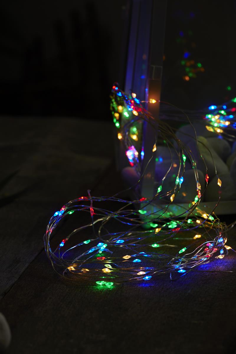 LED Lichtbündel "Dew Drop" - 125 bunte LED auf 10 silbernen Drähten - 1,4m - inkl. Trafo