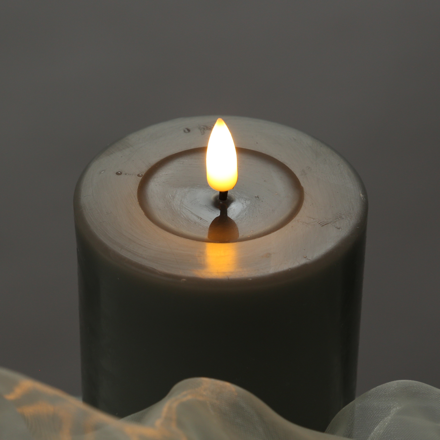 LED Kerzenset MIA - Echtwachs - H: 10cm/D: 5cm - mit Batterien/Fernbedienung - grau - 4er Set