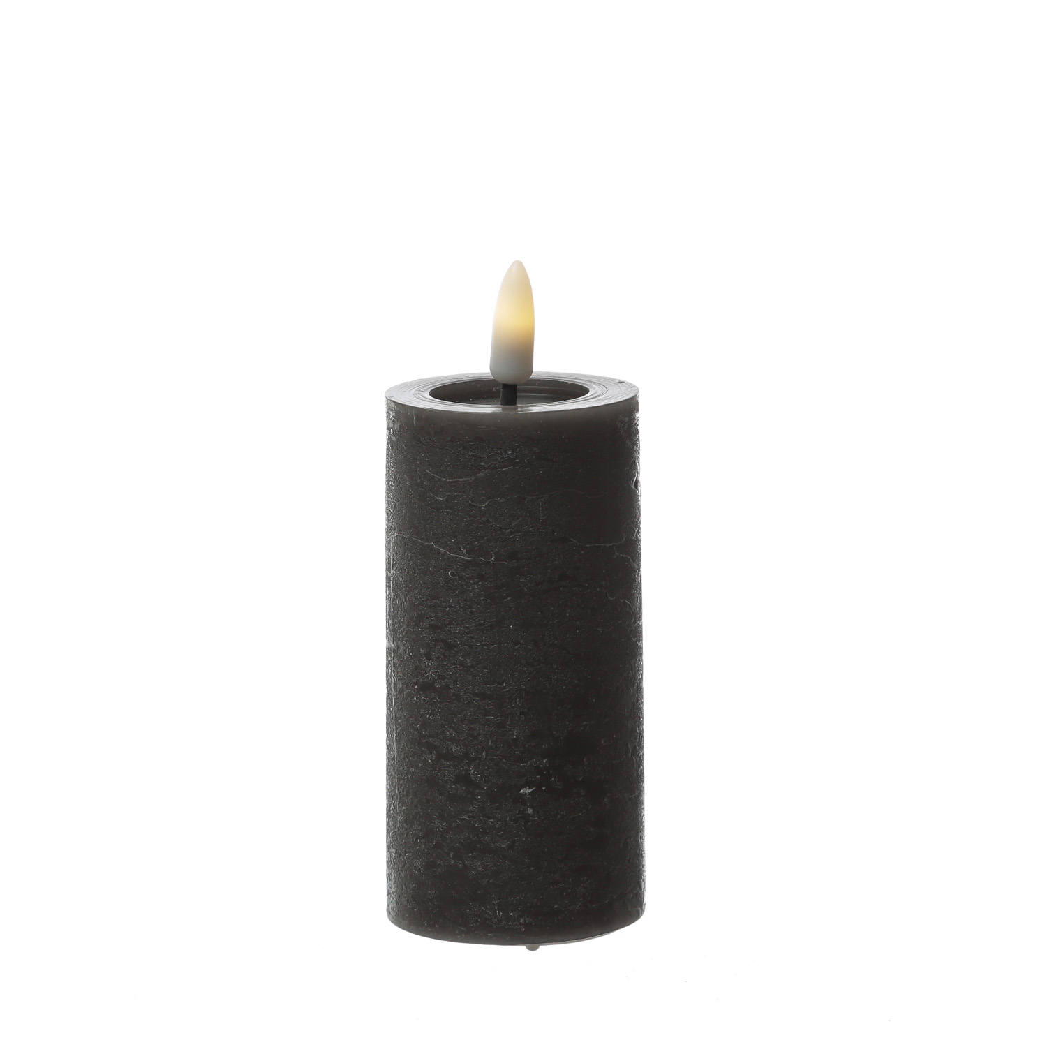 LED Kerze LINA - Rustik-Optik - Echtwachs - 3D Flamme - H: 12,5cm - D: 5cm - Timer - grau