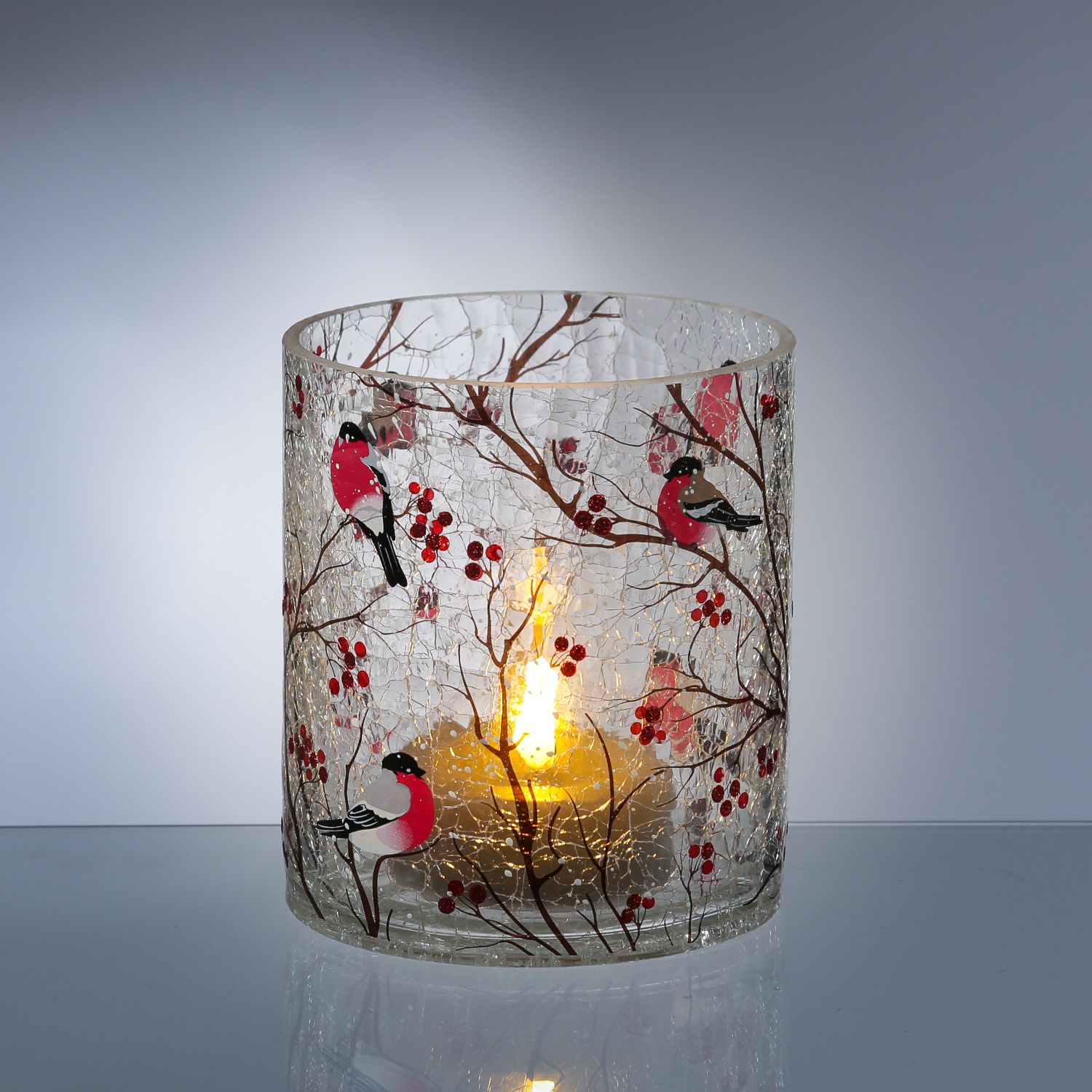 Teelichthalter GIMPEL - Windlicht - Bruchglasoptik - Glas - H: 13cm - D: 11,5cm