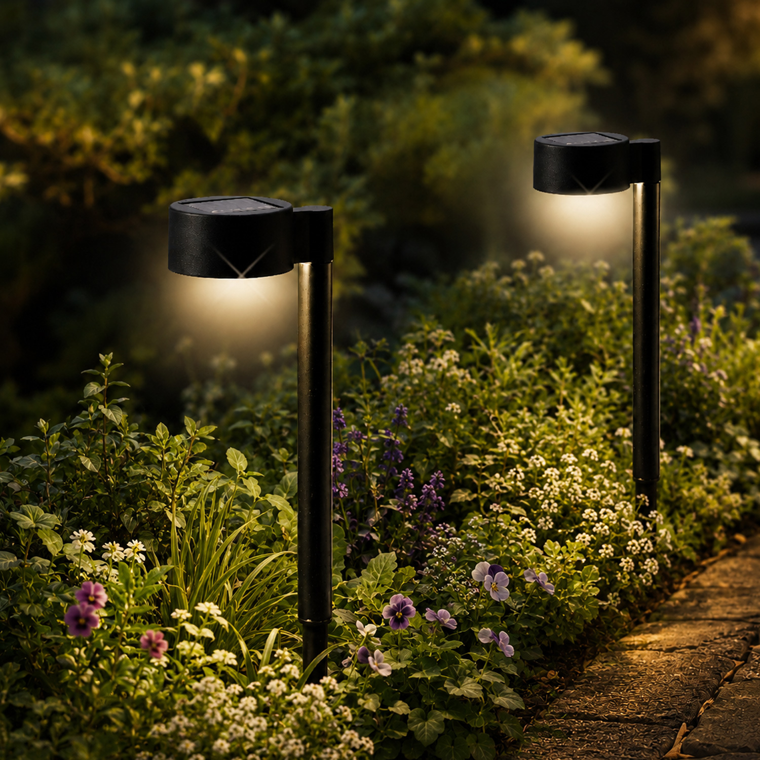 LED Solar Wegleuchten - Gartenleuchten mit Erdspieß - H: 47,5cm - Lichtsensor - 2er Set
