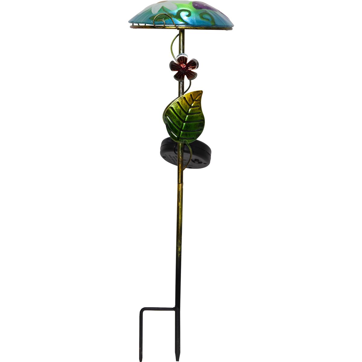 LED Solarstab "Glasschirm" - mit Schmetterling - blau - kaltweiße LED - H: 44cm - Dämmerungssensor