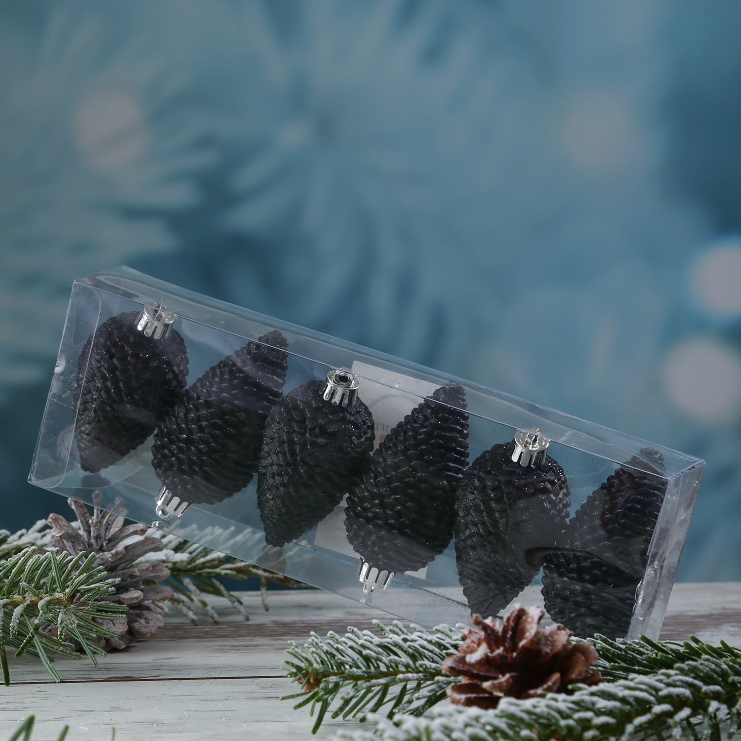 Christbaumschmuck ZAPFEN - Weihnachtsschmuck - bruchfest - glitzernd - H: 8cm - schwarz - 6er Set Christbaumschmuck ZAPFEN - Weihnachtsschmuck - bruchfest - glitzernd - H: 8cm - schwarz - 6er Set
