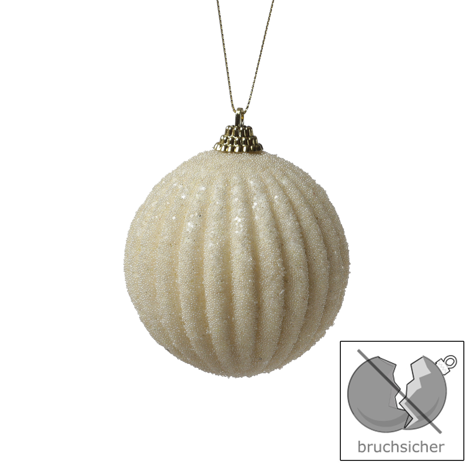 Christbaumkugeln - Weihnachtsbaumkugeln - bruchfest - D: 8cm - 2 Designs - creme - 12er Set