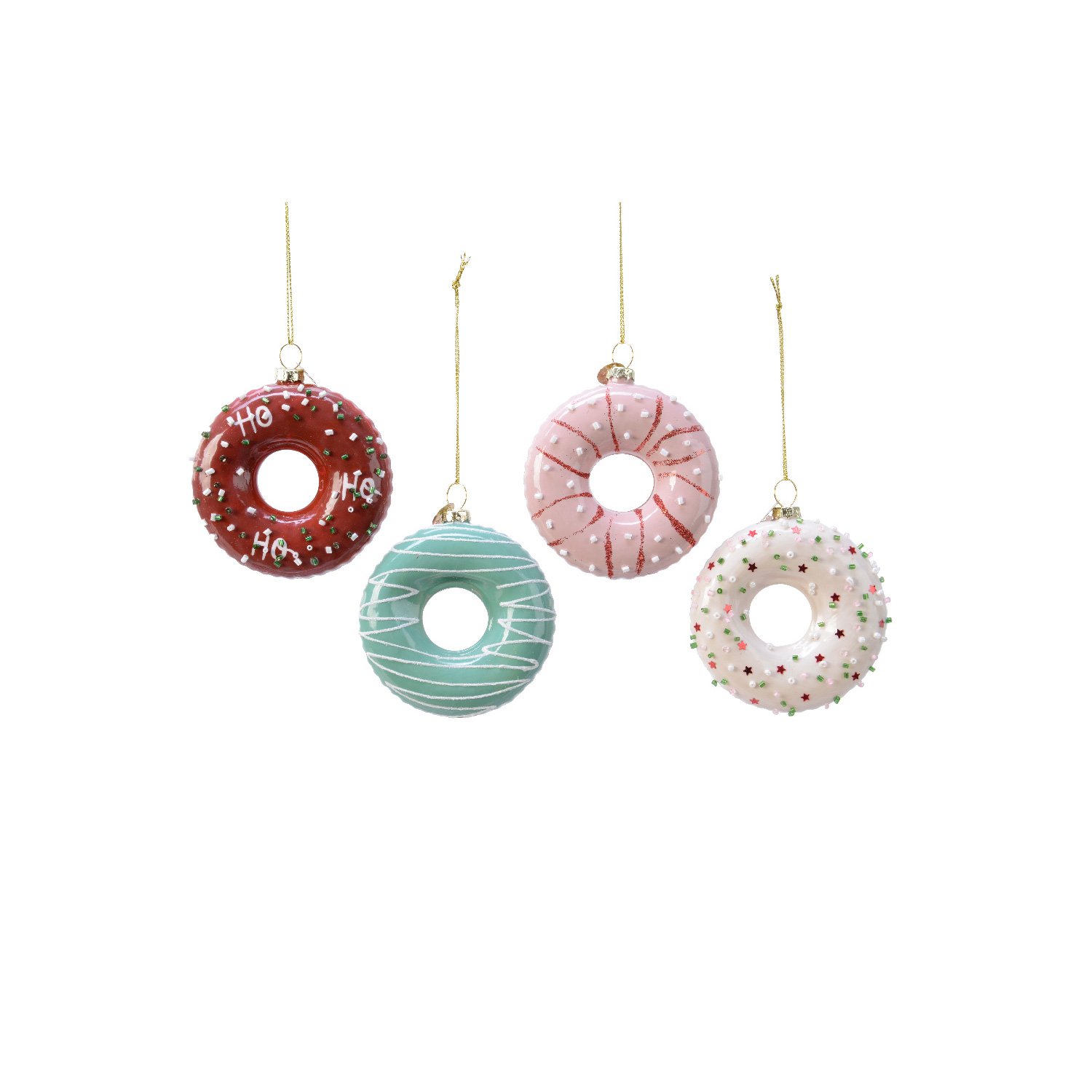 Weihnachtsbaumschmuck DONUT - Glas - inkl. Aufhänger - glänzend mit Verzierung - H: 8,5cm - rot