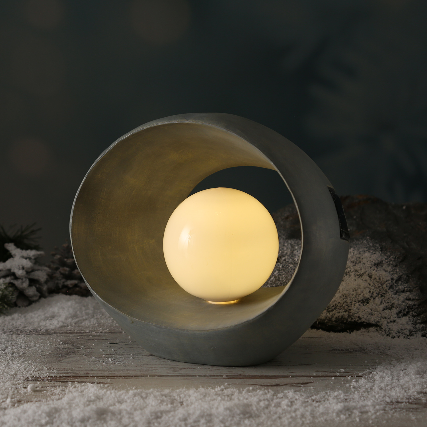 LED Solar Dekoleuchte - Kugellampe im Stein - Polyresin - 3 warmweiße LED - H: 21cm - grau