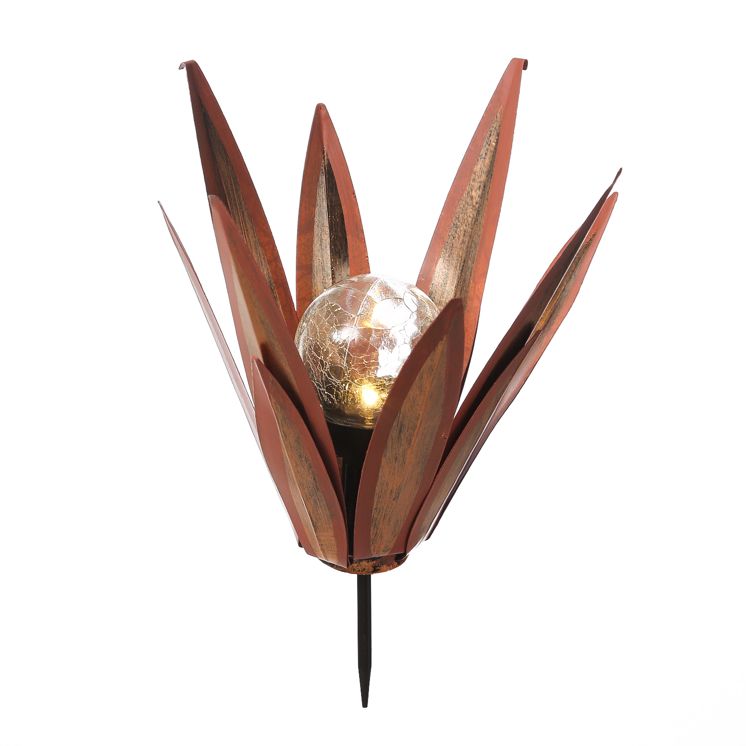LED Solar Gartenstecker Seerose - Blume mit Metallblättern - warmweiße LED - H: 39cm - rot